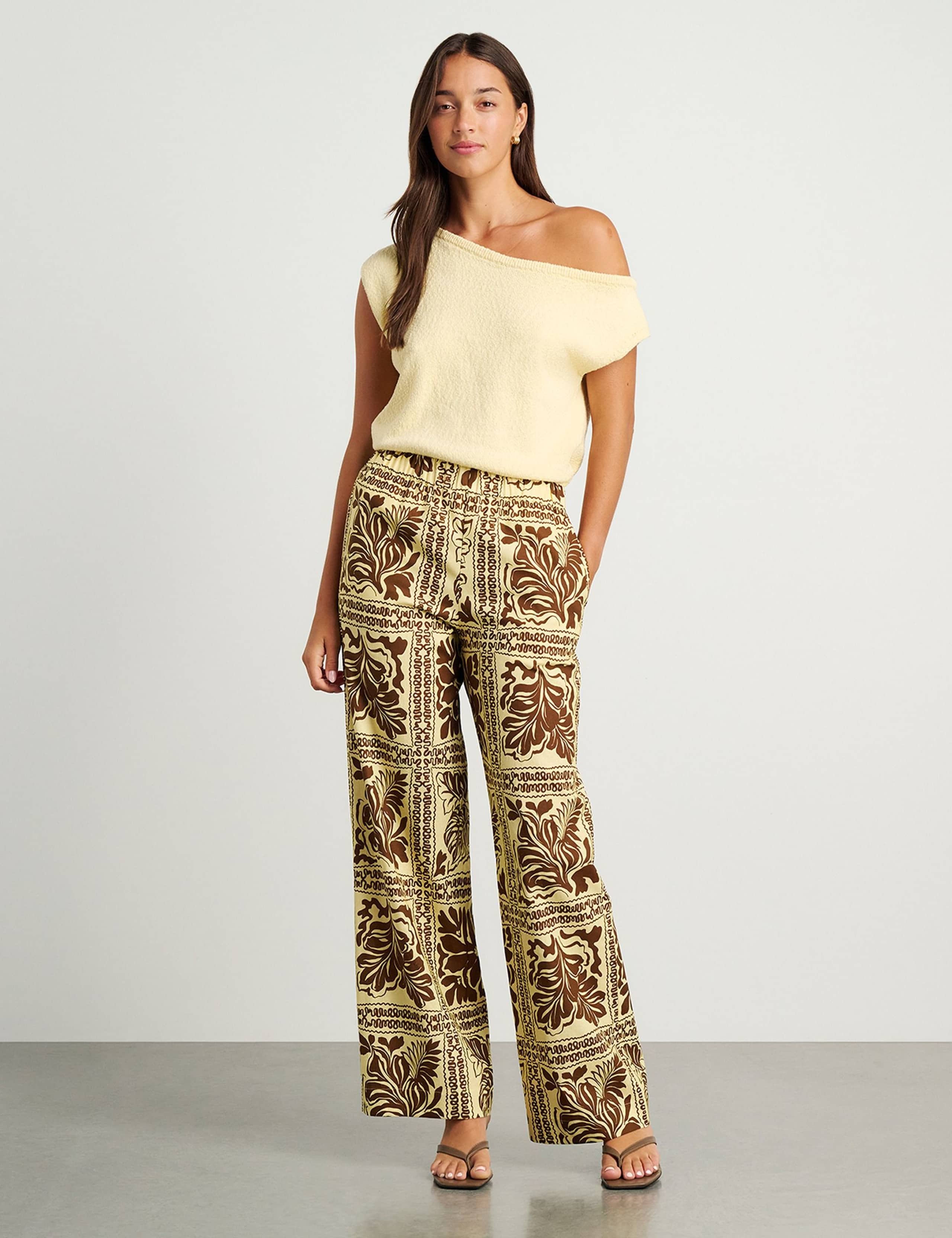 Linen Rich Printed Wide Leg Trousers 2 of 5