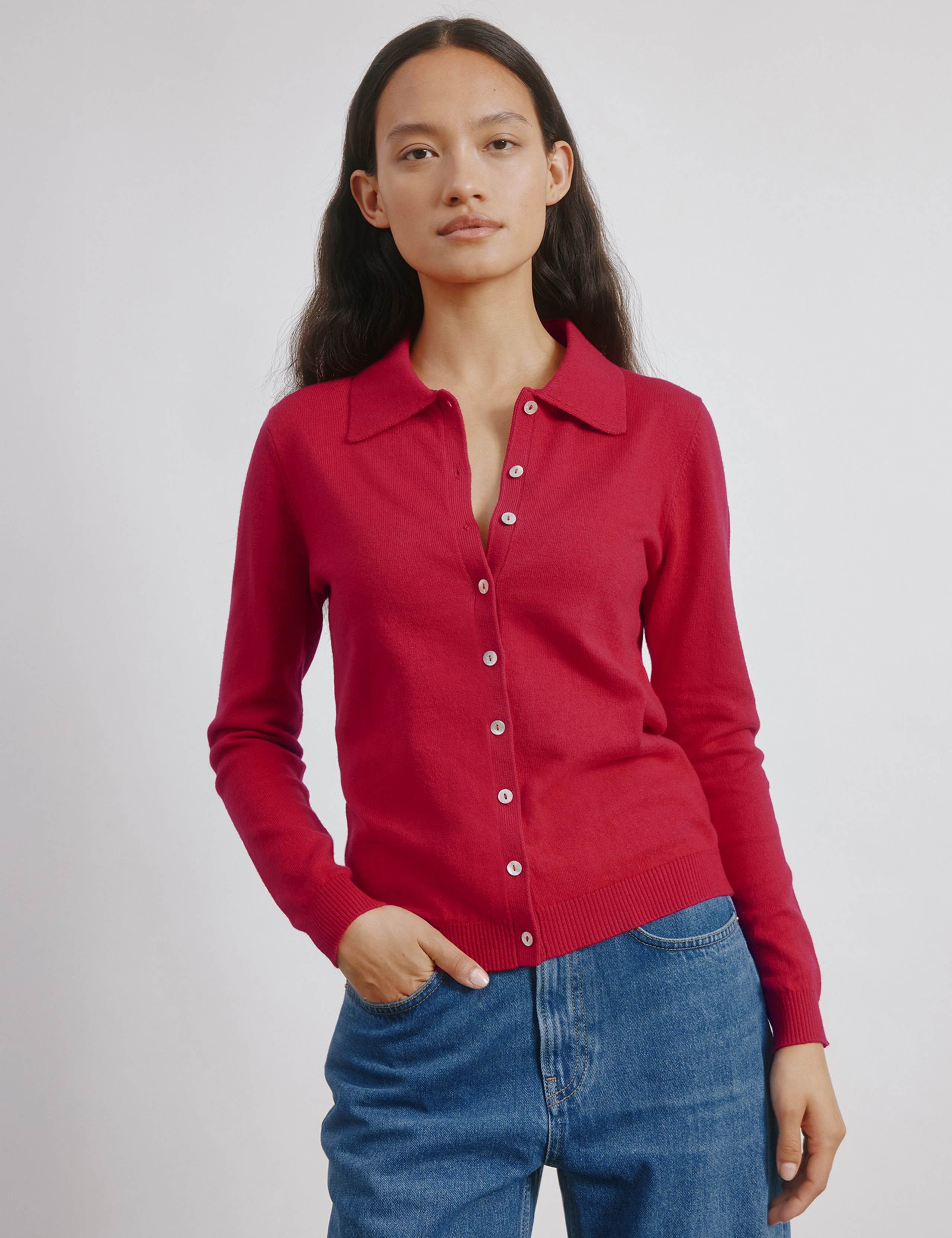 Cotton Blend Button Through Cardigan with Wool 3 of 5