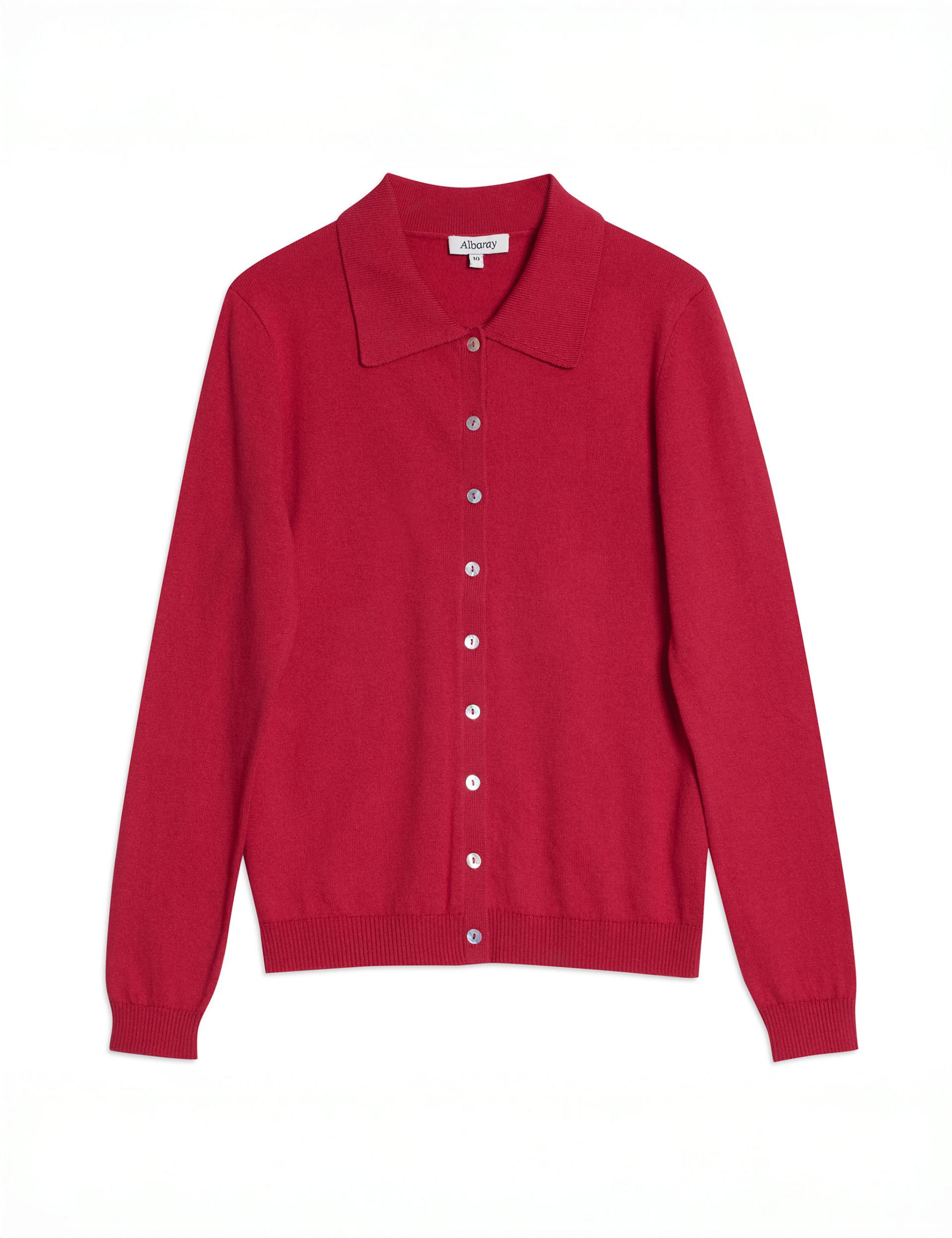 Cotton Blend Button Through Cardigan with Wool 2 of 5