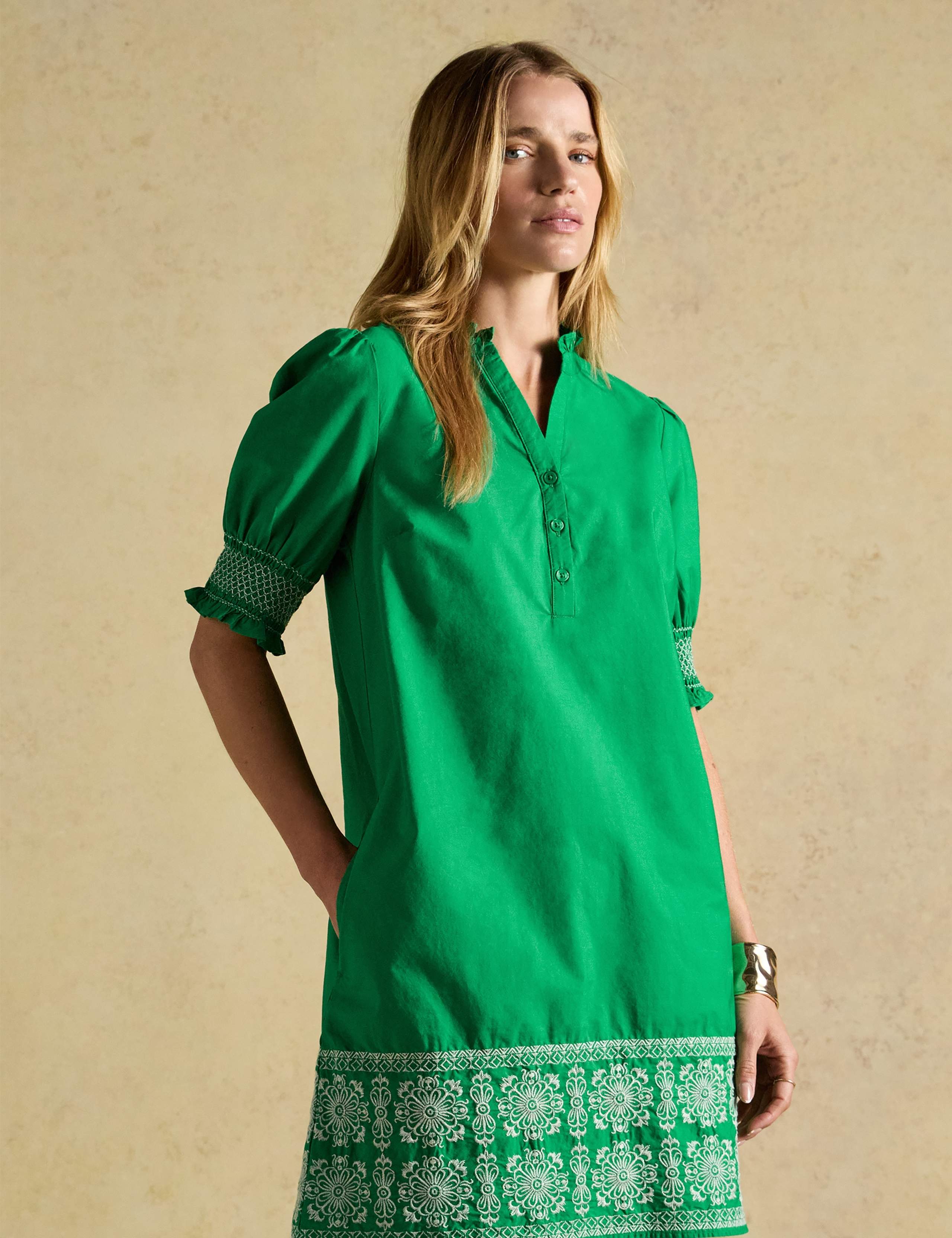 Pure Cotton Broderie V-Neck Mini Shift Dress 4 of 8