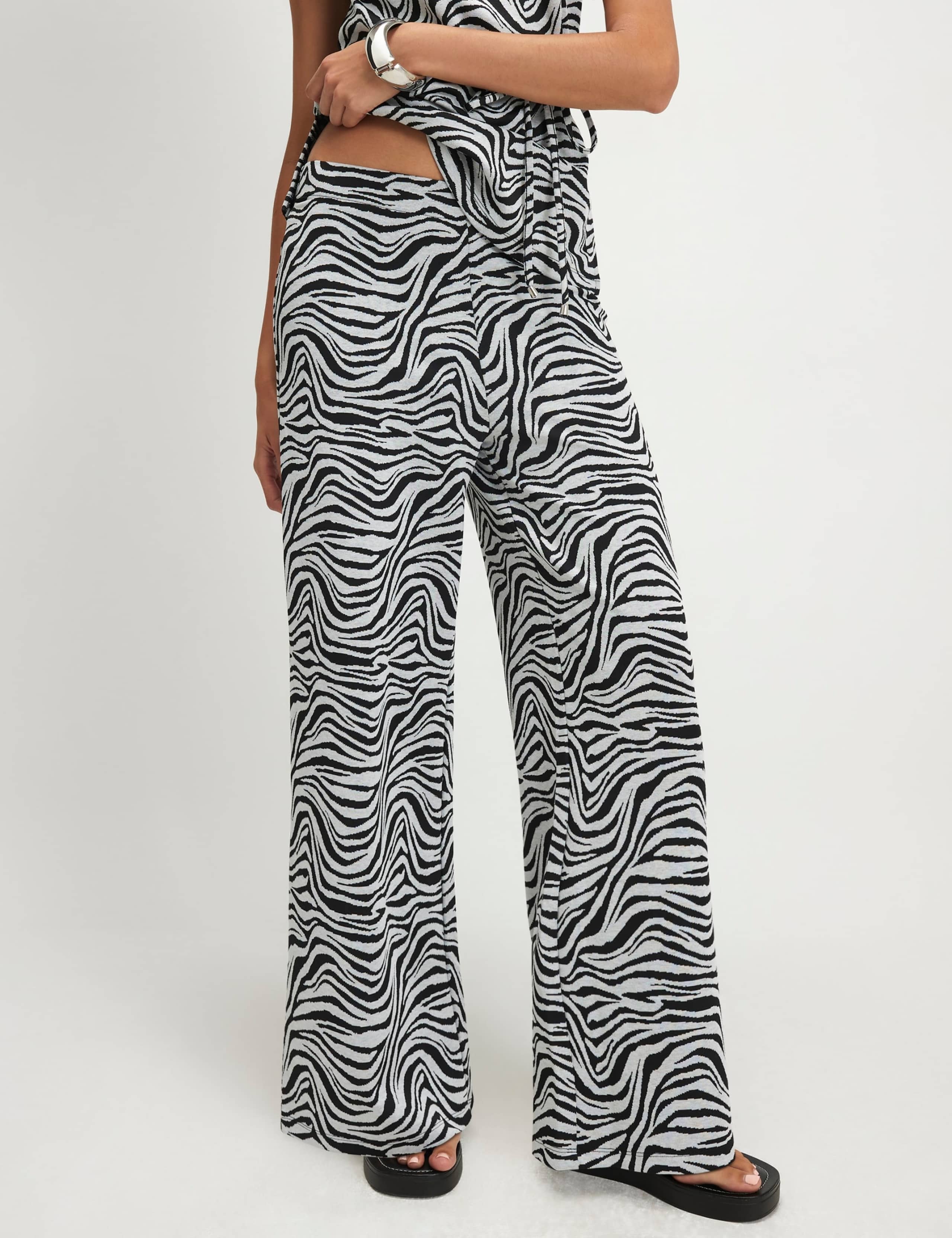 Pure Cotton Zebra Print Wide Leg Trousers 2 of 4