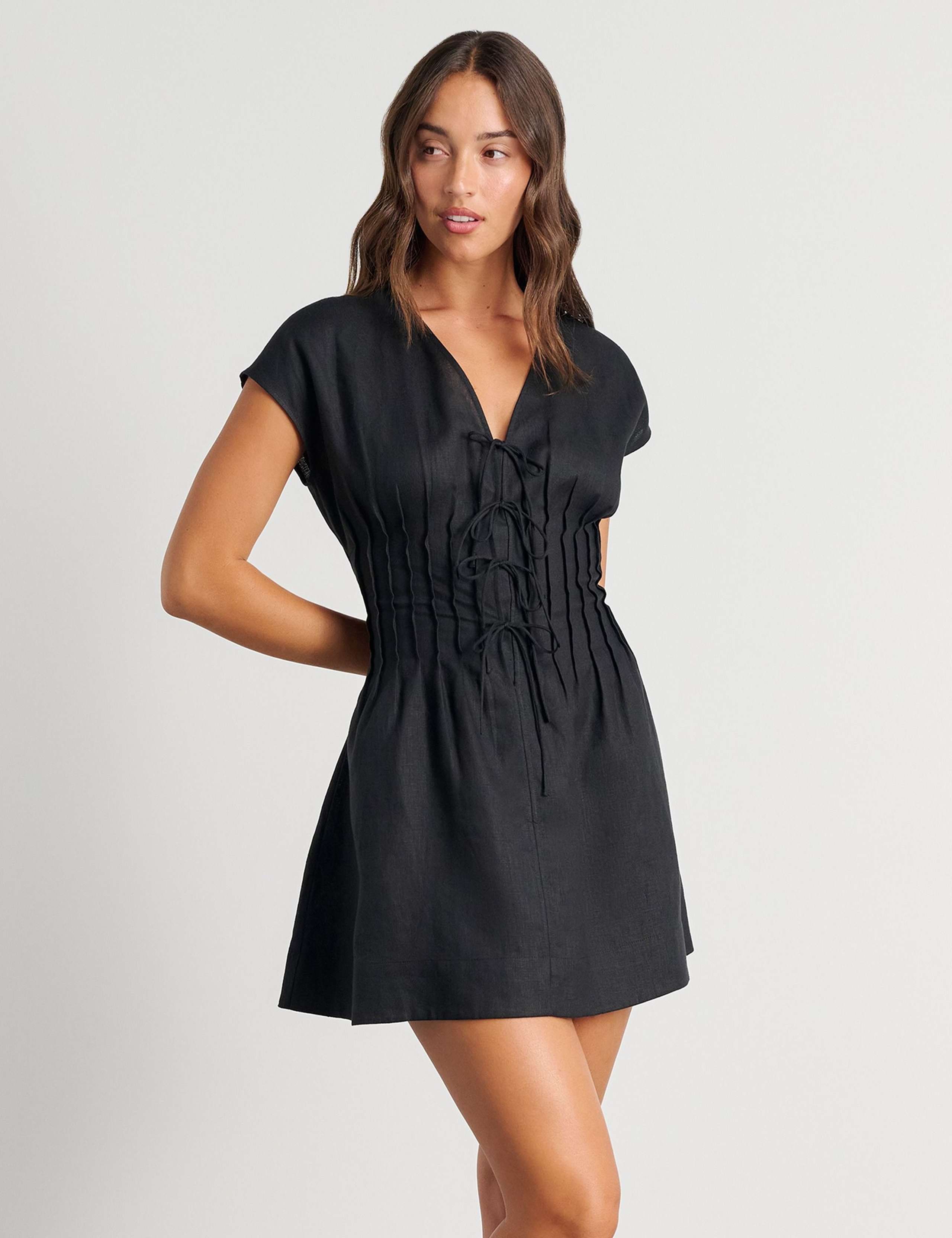 Pure Linen V-Neck Pintuck Mini Dress 7 of 7