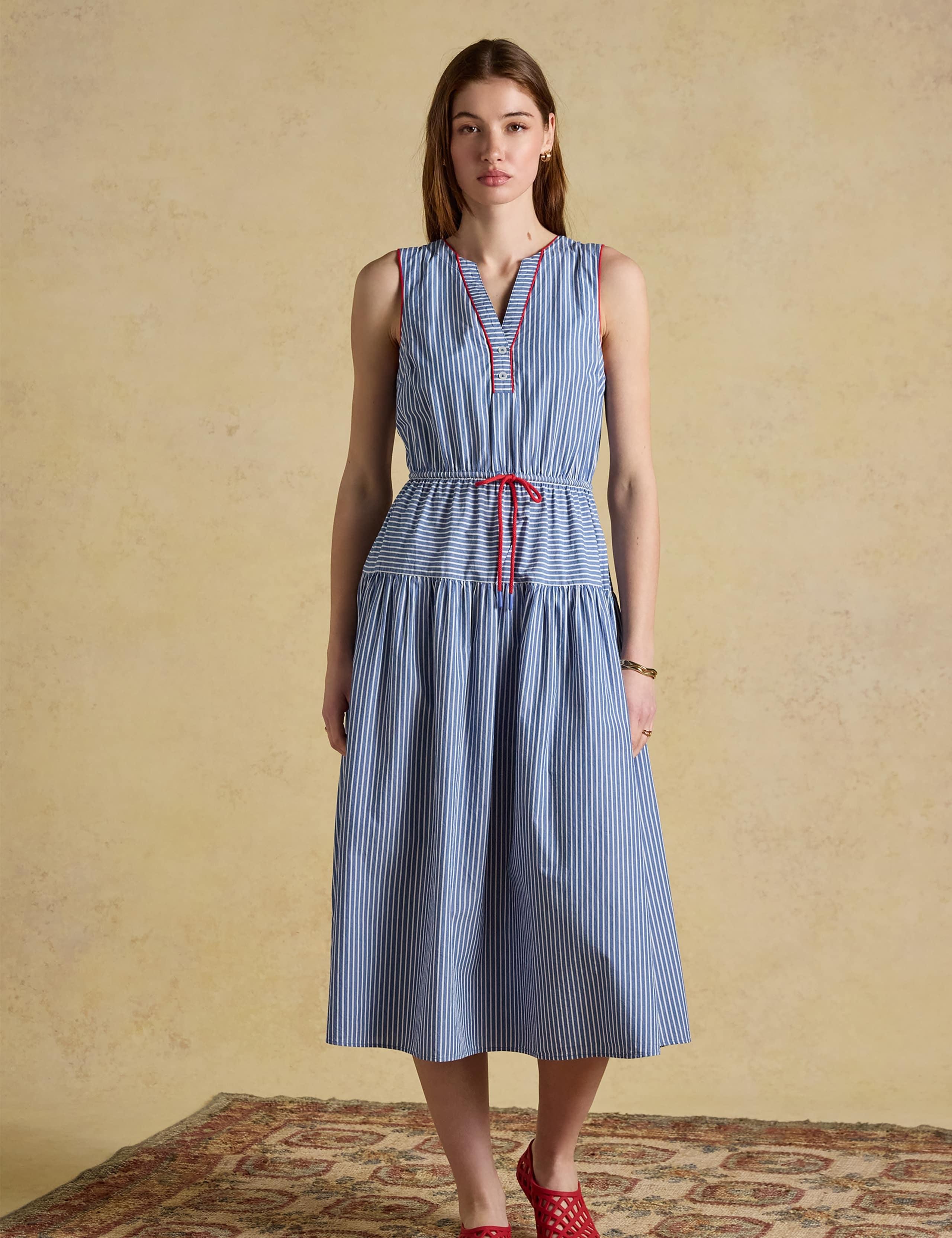 Pure Cotton Striped Midi Waisted Dress 1 of 8