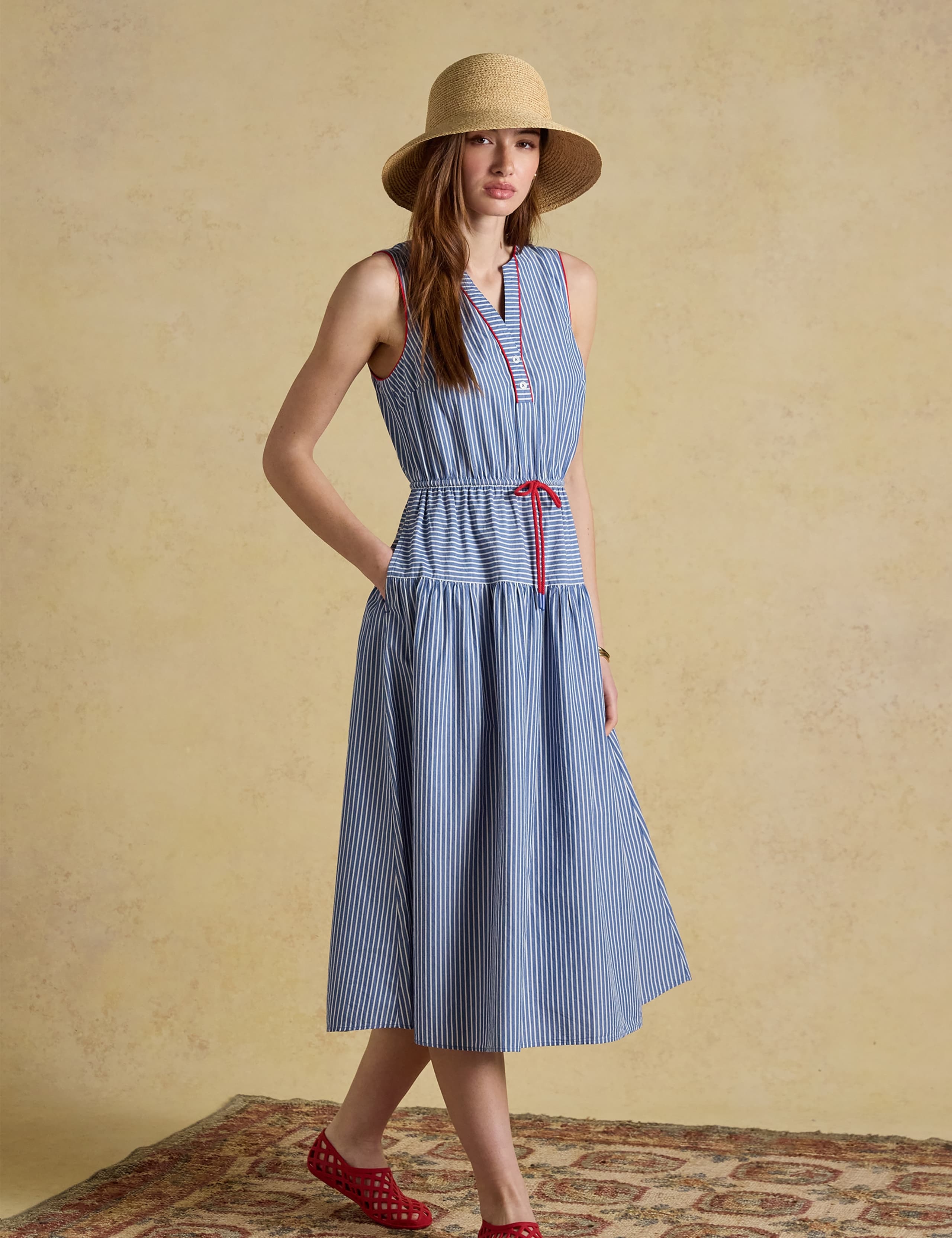 Pure Cotton Striped Midi Waisted Dress 3 of 8