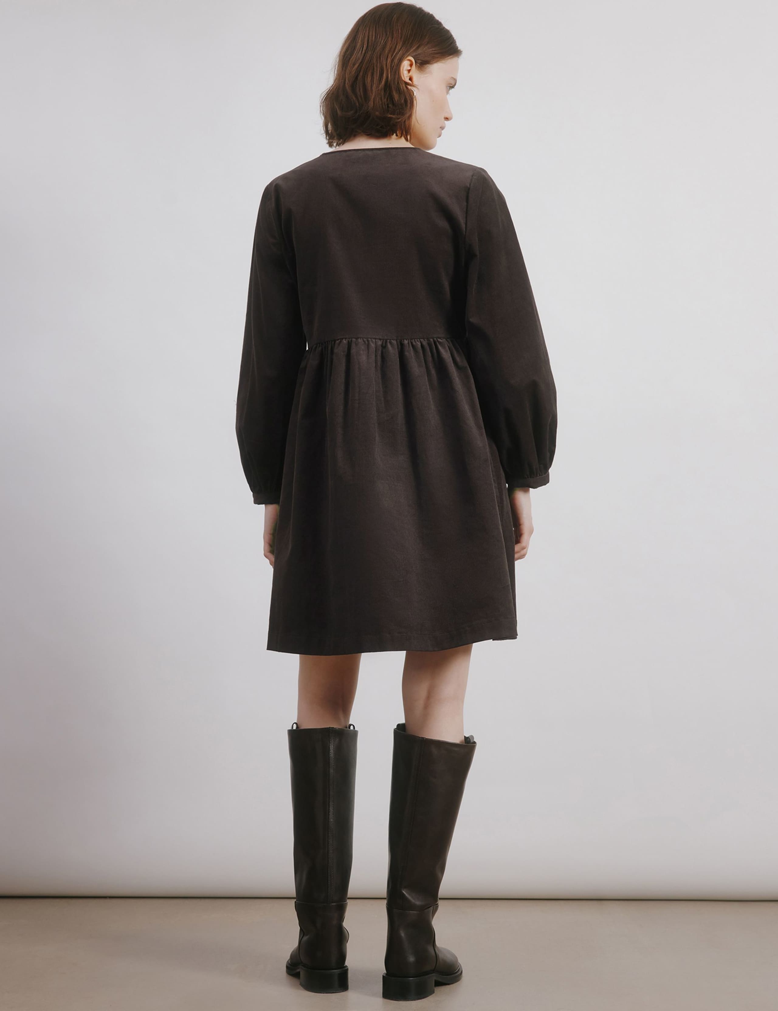 Pure Cotton Cord V-Neck Mini Smock Dress 3 of 4