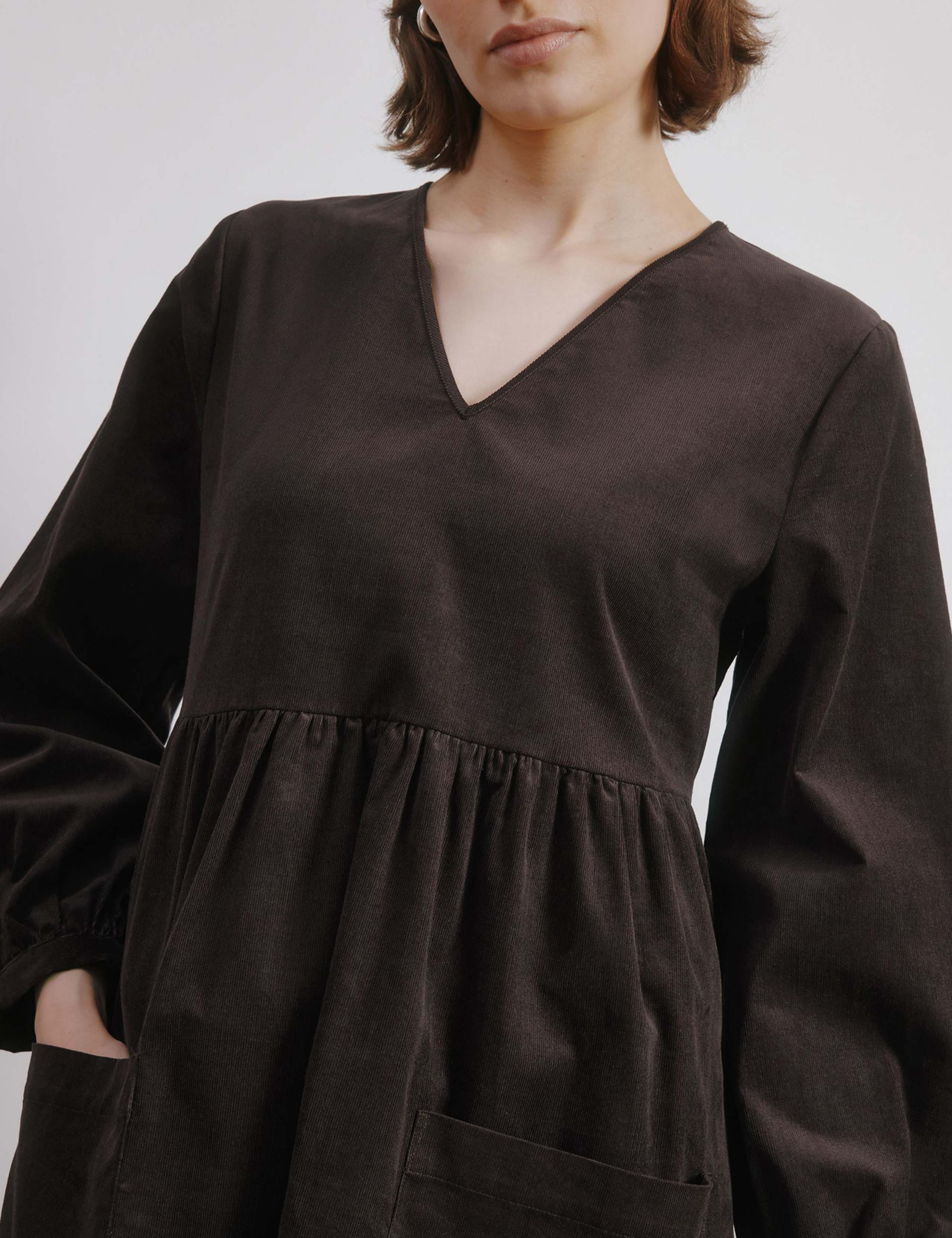 Pure Cotton Cord V-Neck Mini Smock Dress 4 of 4