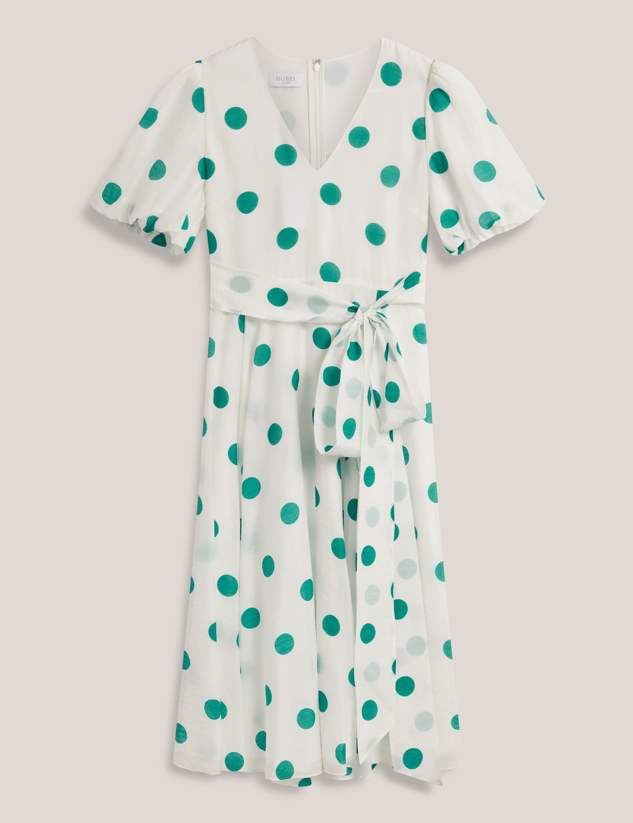 Polka Dot V-Neck Tie Waist Midi Skater Dress 2 of 5