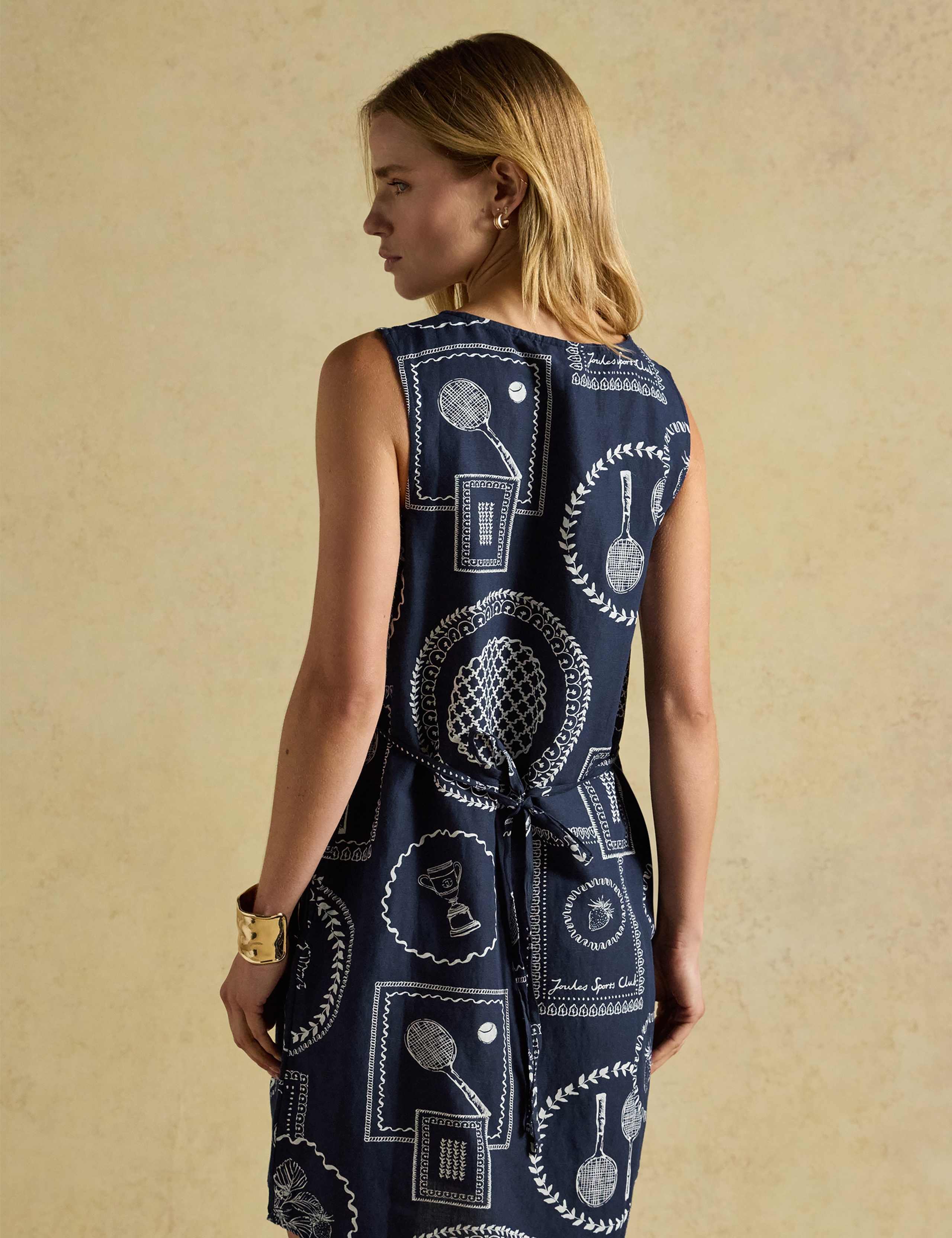 Linen Blend Printed V-Neck Mini Shift Dress 3 of 7