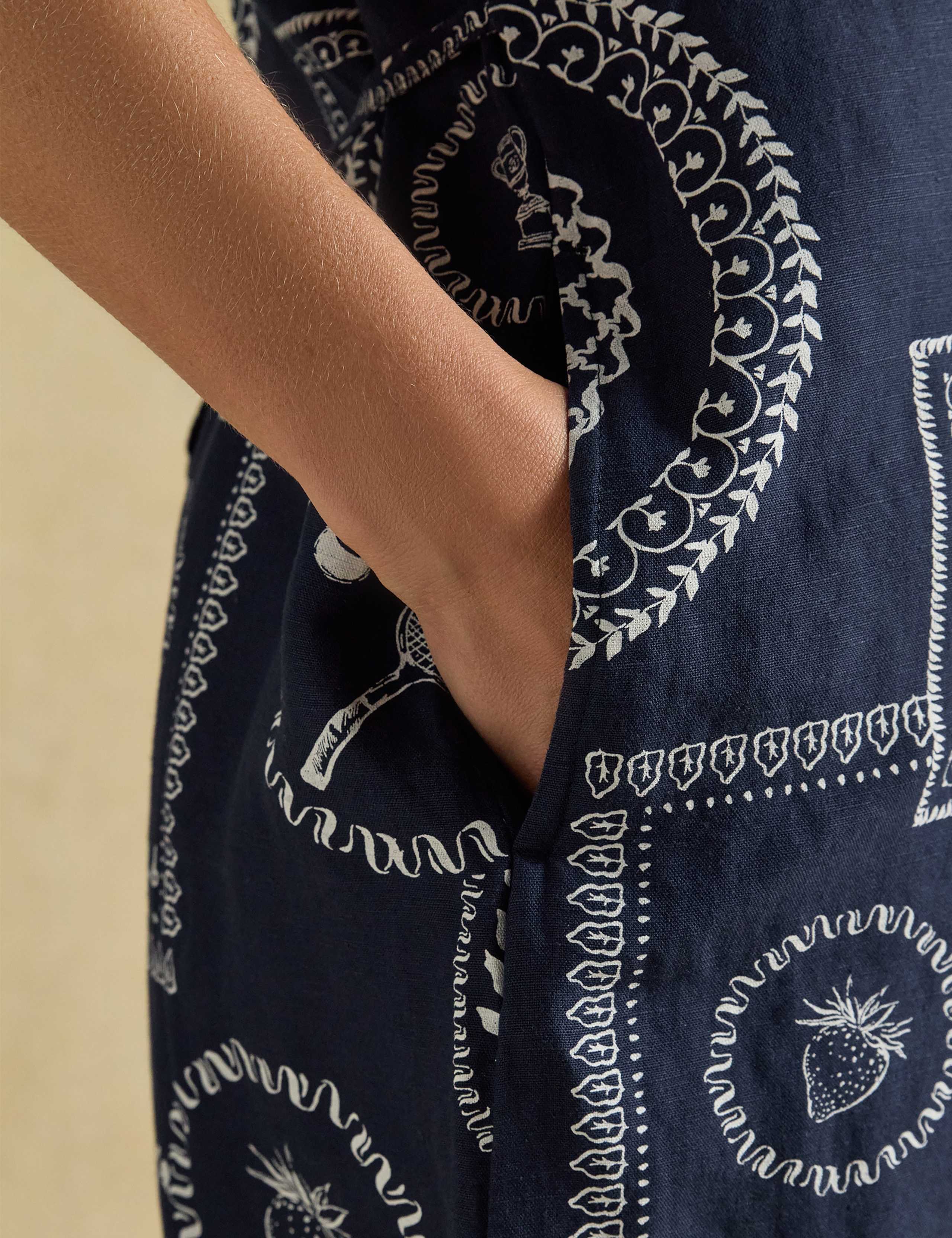 Linen Blend Printed V-Neck Mini Shift Dress 6 of 7