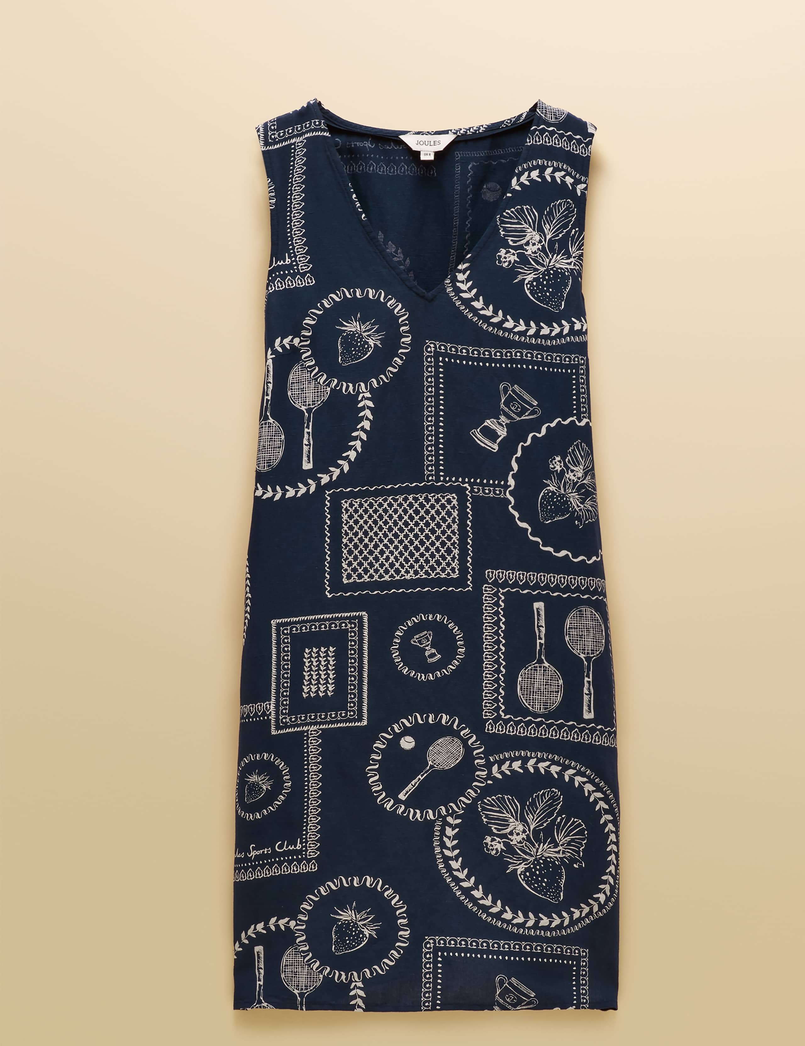 Linen Blend Printed V-Neck Mini Shift Dress 2 of 7