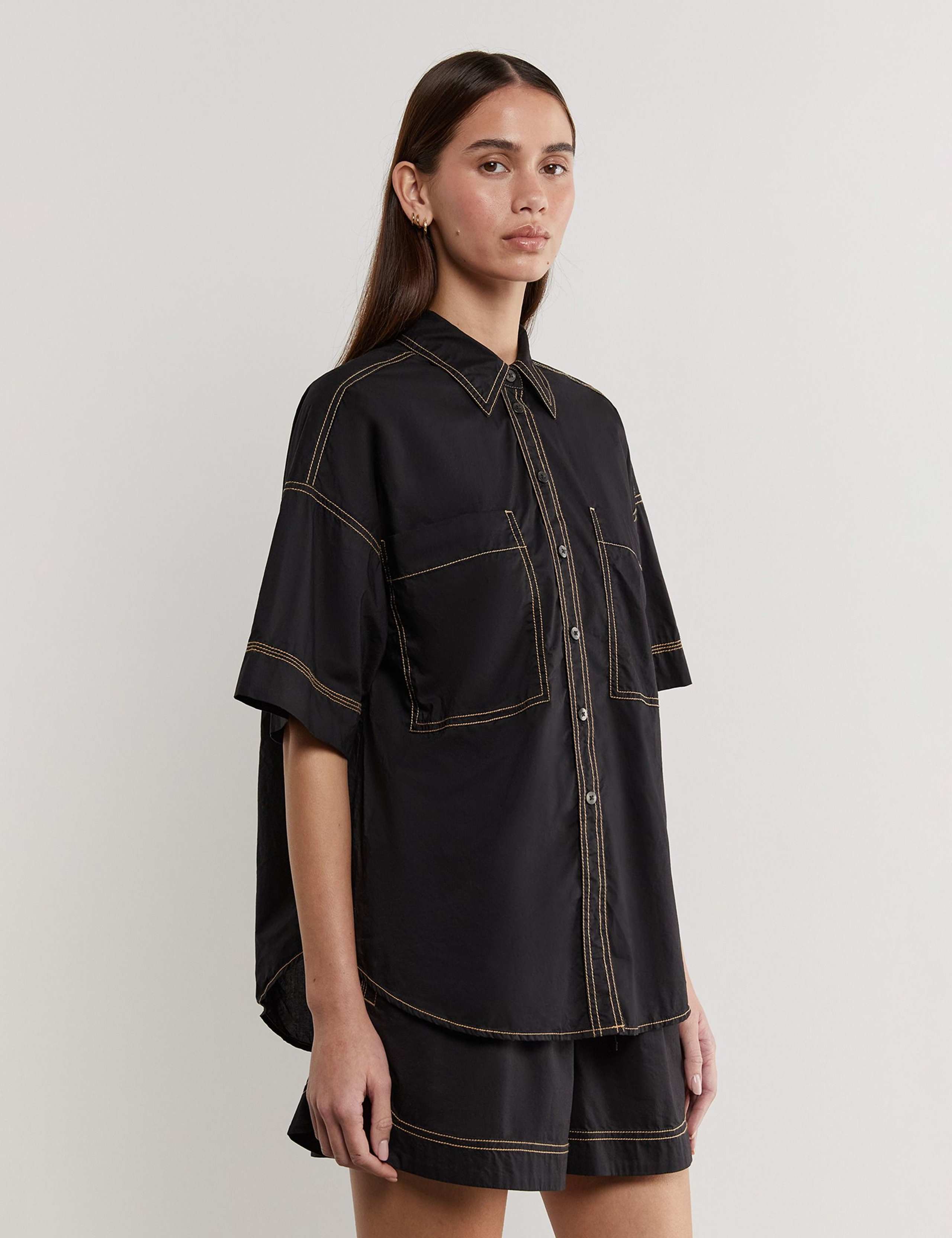 Pure Cotton Stitch Detail Relaxed Shirt 3 of 4