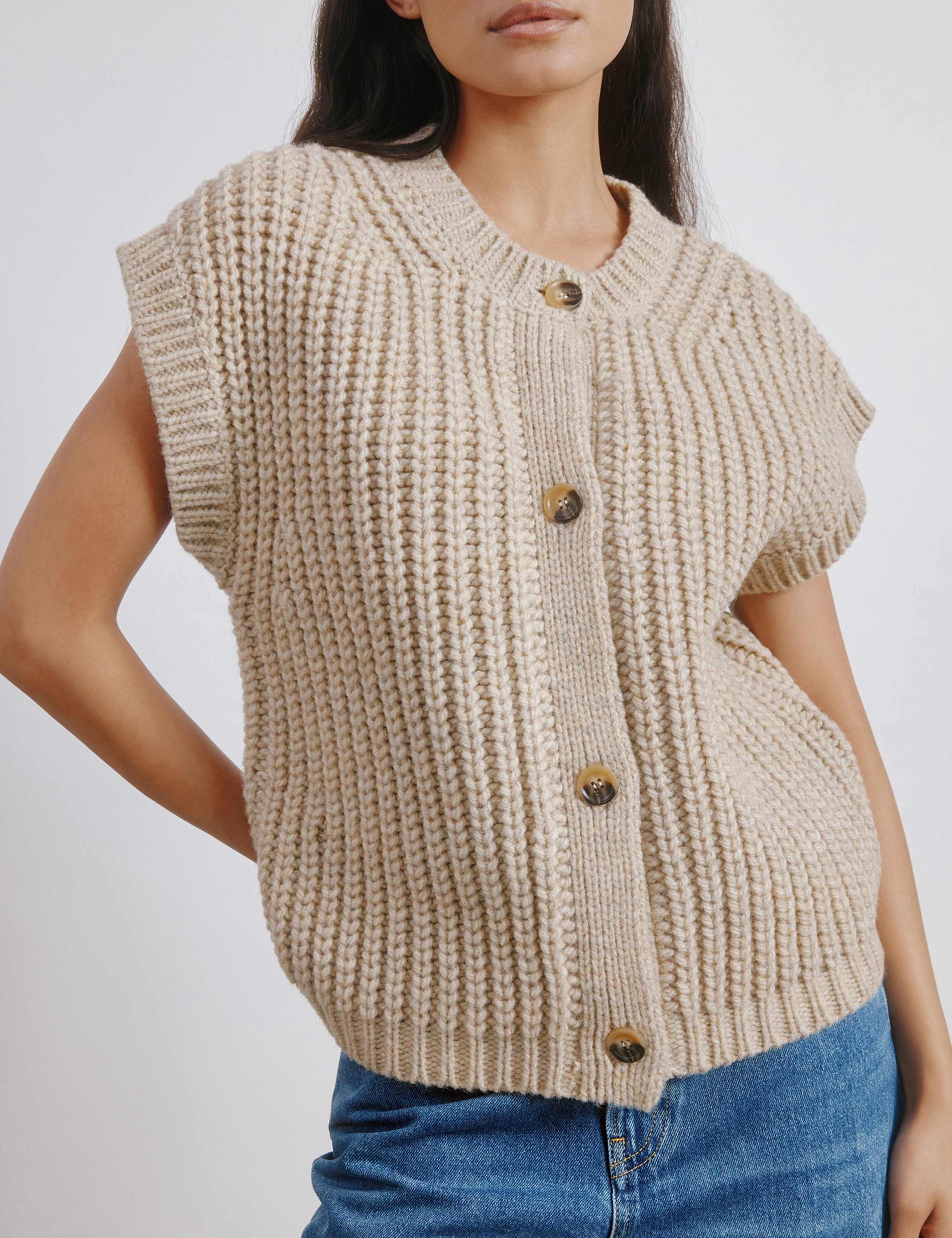 Wool Blend Button Front Knitted Waistcoat 5 of 5