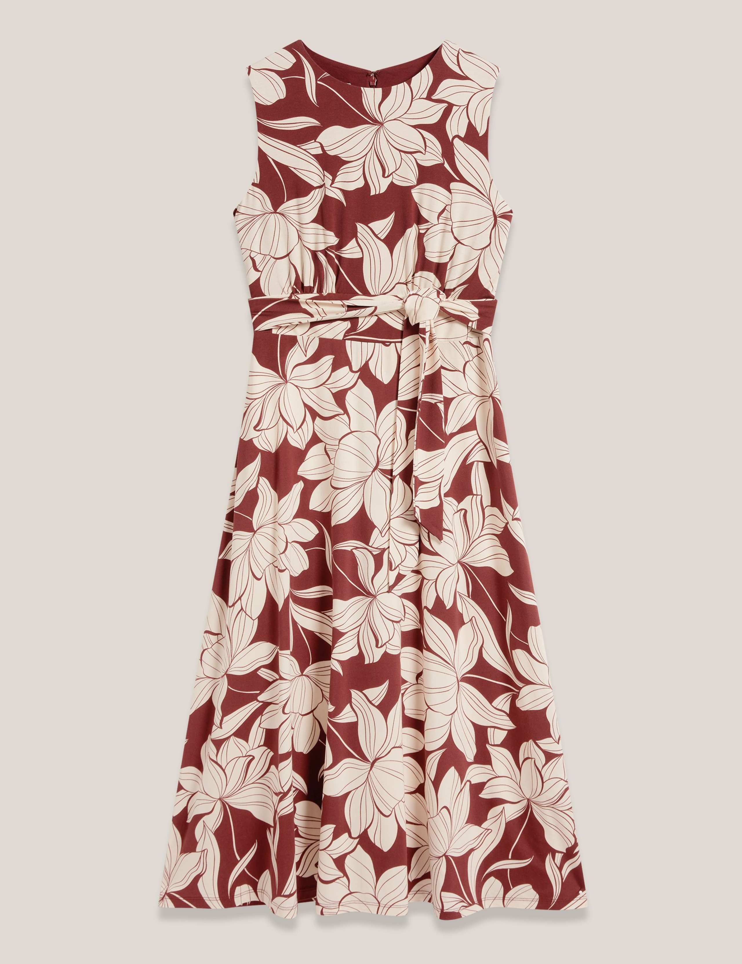 Jersey Floral Knee Length Waisted Dress 2 of 5