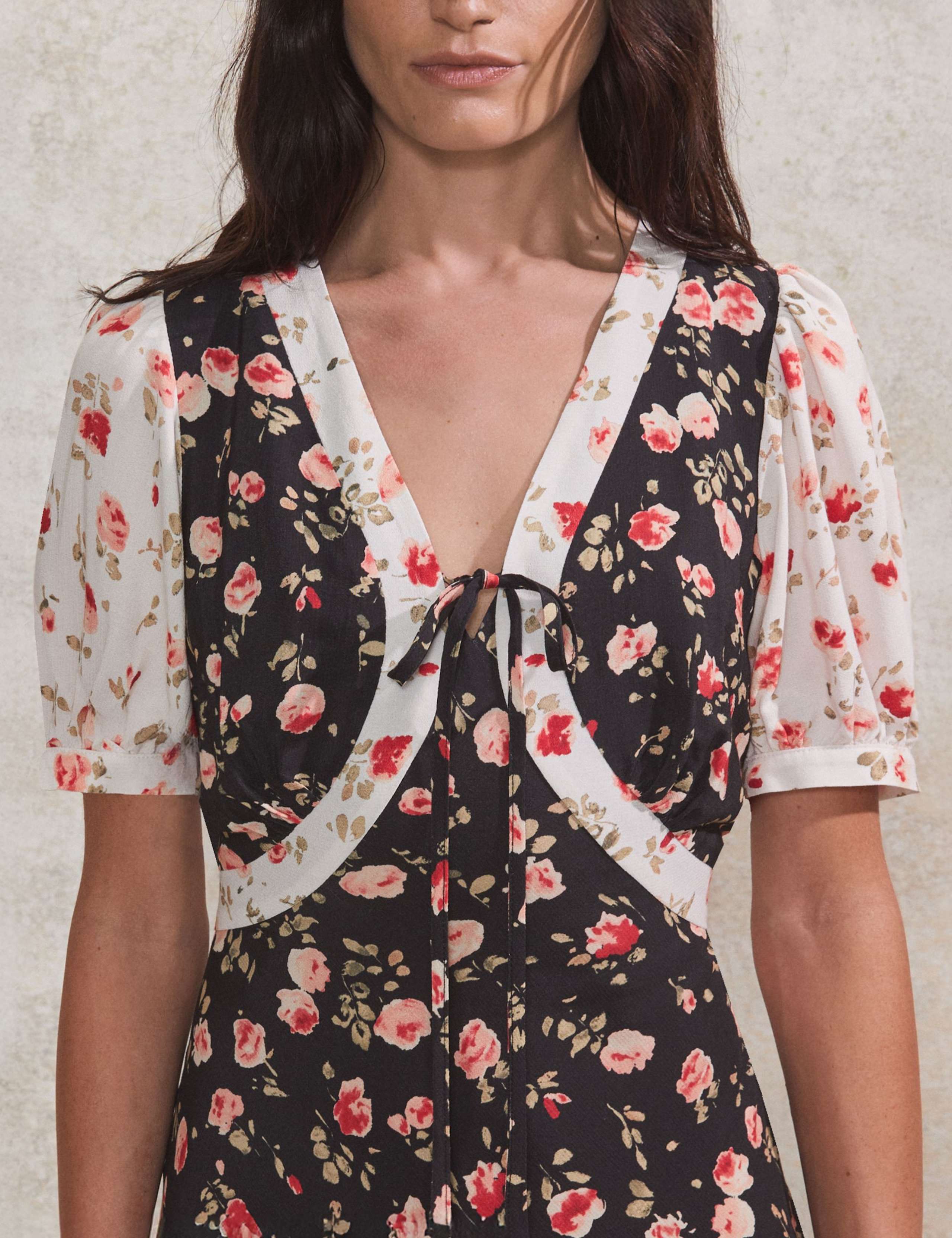 Ditsy Floral Tie Neck Midi Tea Dress 4 of 4
