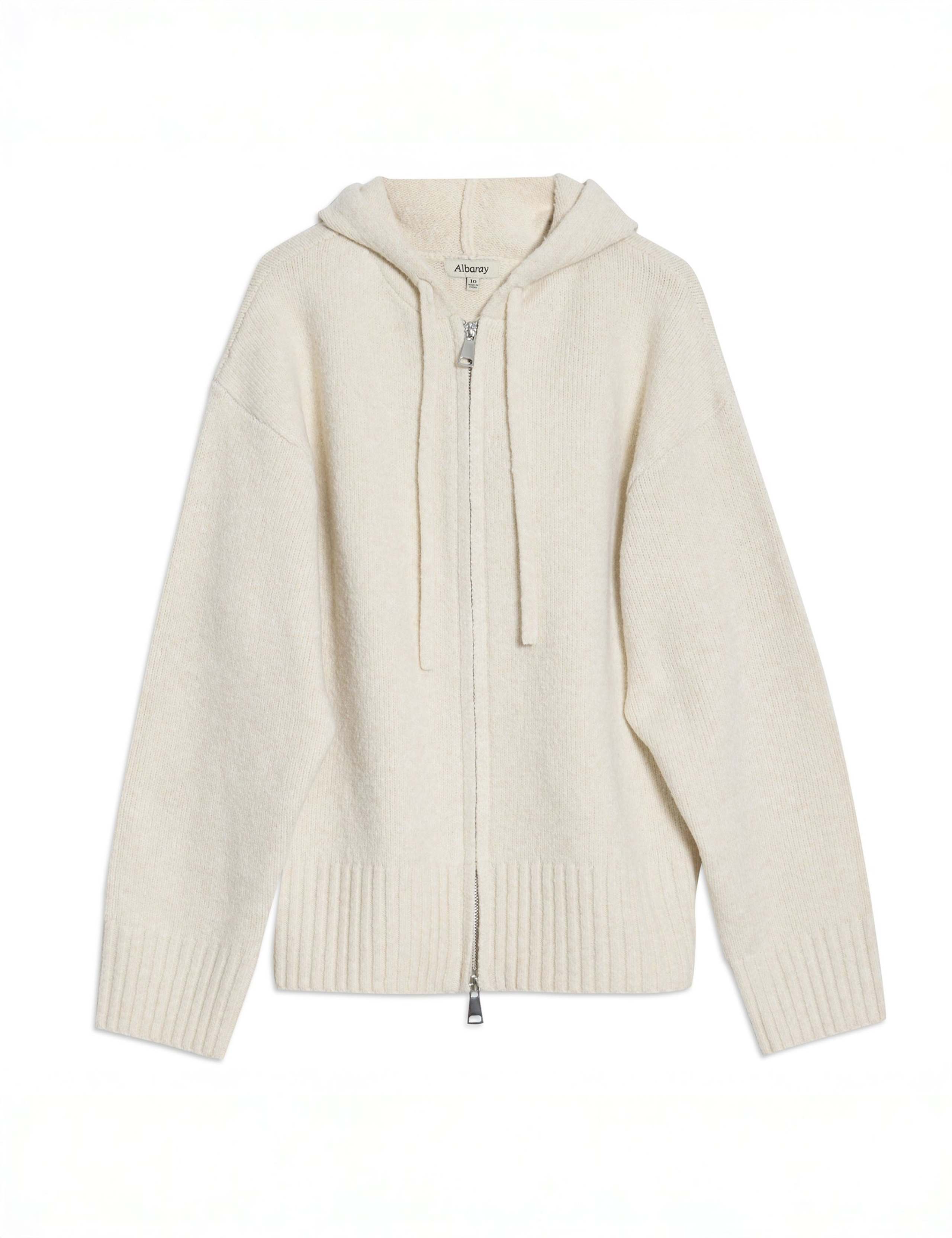 Textured Zip Up Knitted Hoodie with Wool 2 of 4