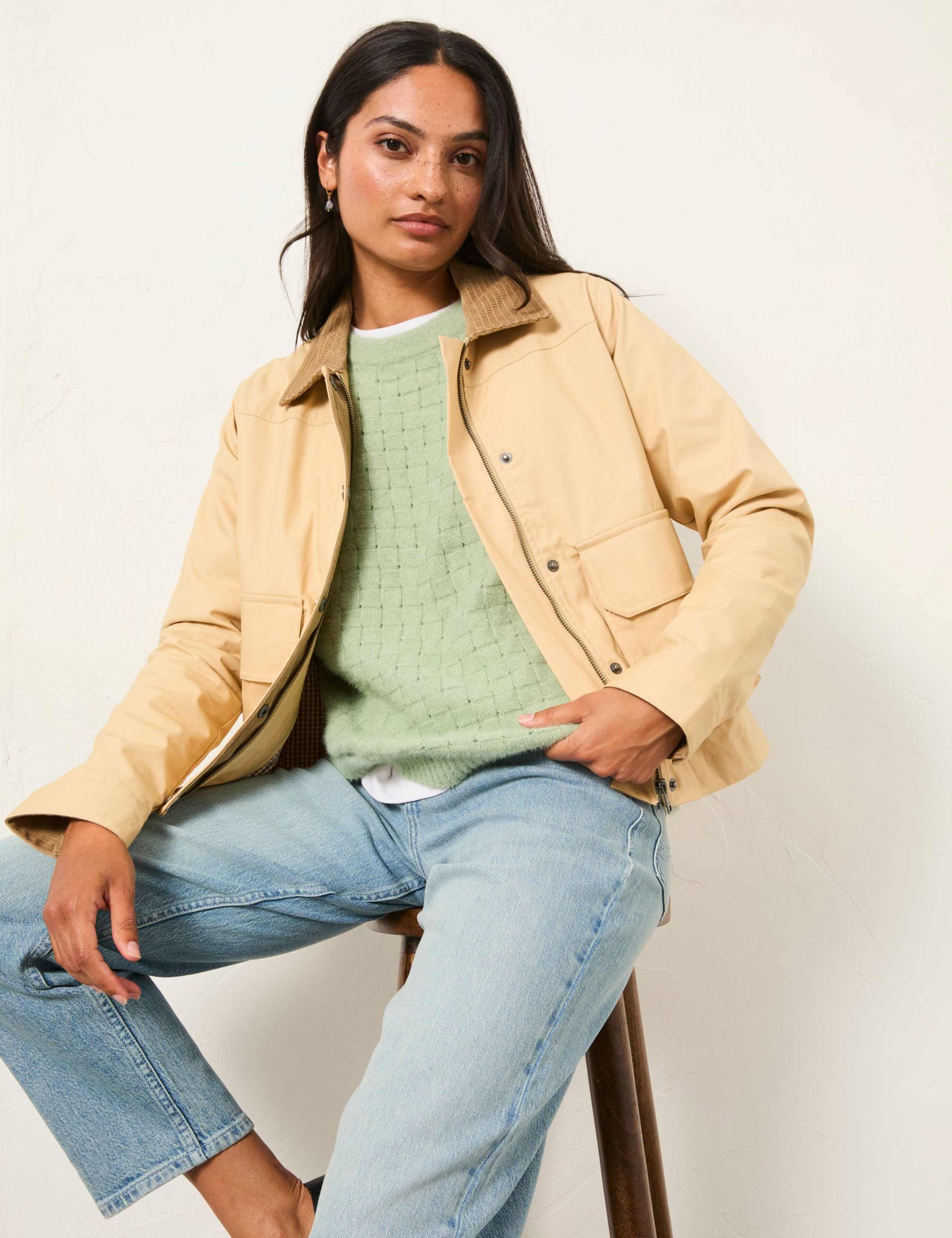 Pure Cotton Collared Cropped Utility Jacket 3 of 6
