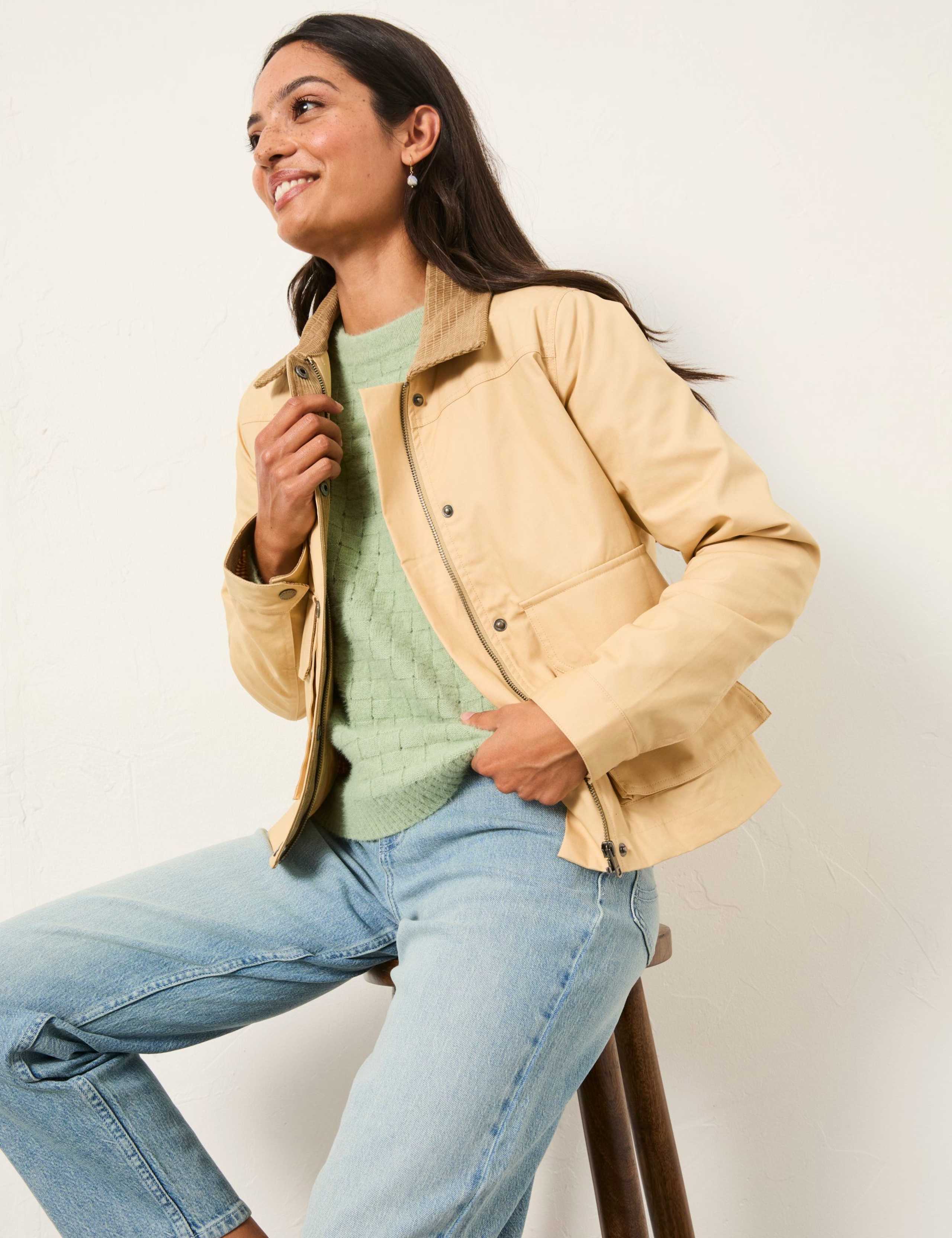 Pure Cotton Collared Cropped Utility Jacket 5 of 6