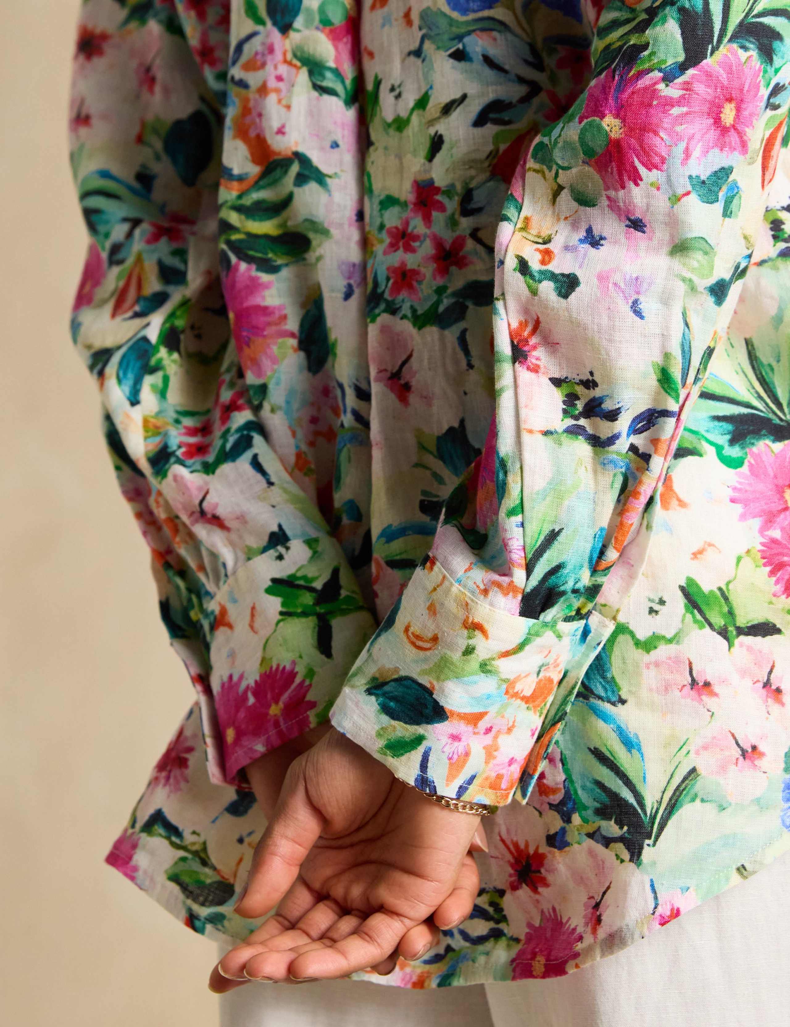 Pure Linen Floral Collared Shirt 6 of 6