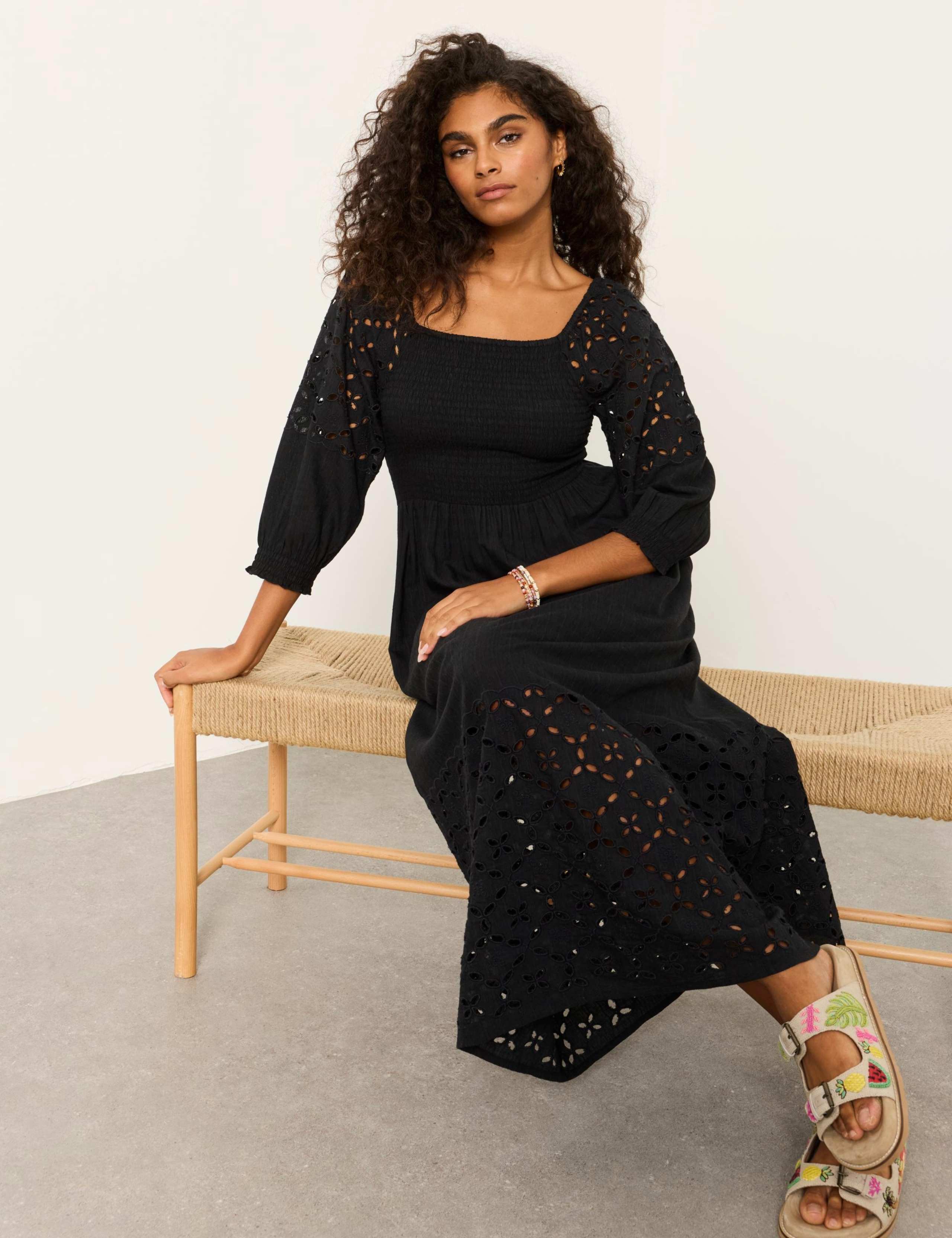Broderie Square Neck Midi Waisted Dress 4 of 6