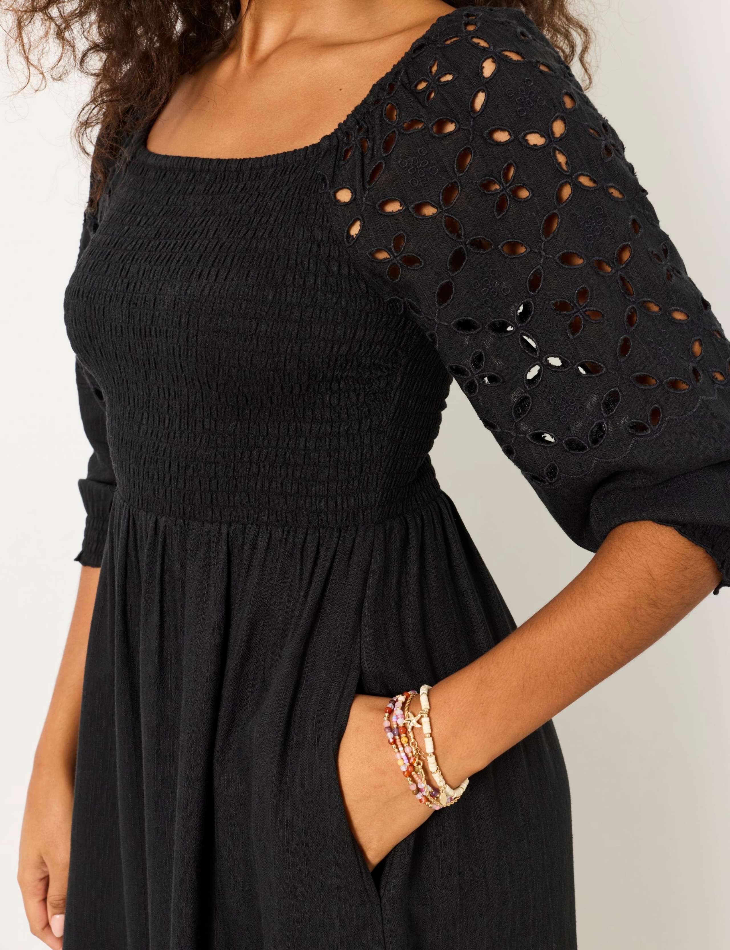 Broderie Square Neck Midi Waisted Dress 6 of 6