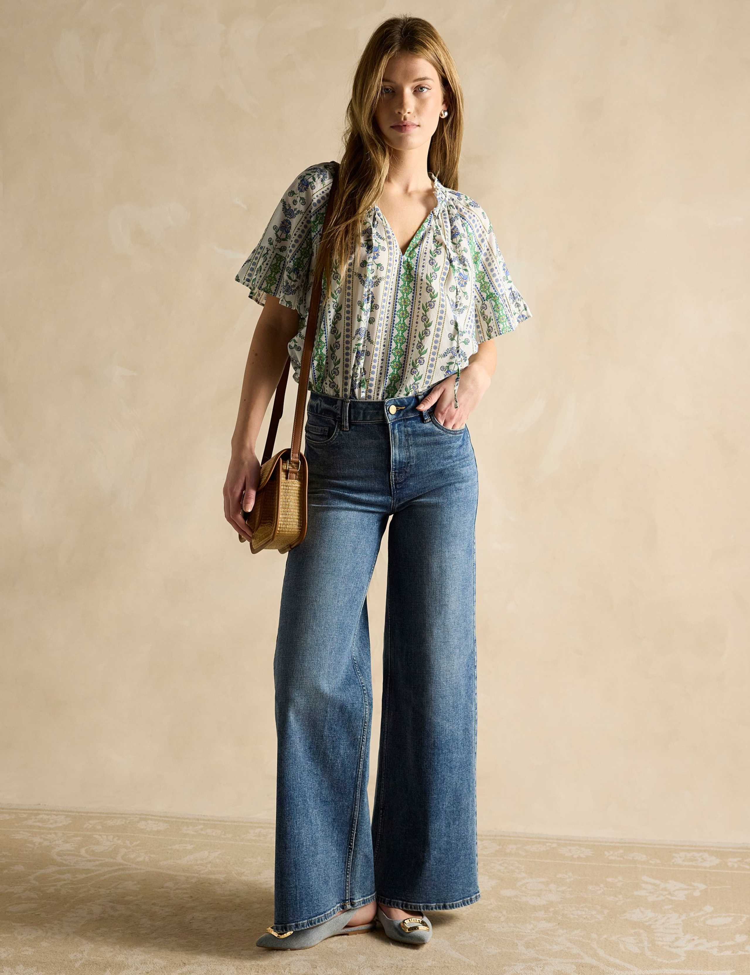 Pure Cotton Printed Tie Neck Blouse 3 of 6