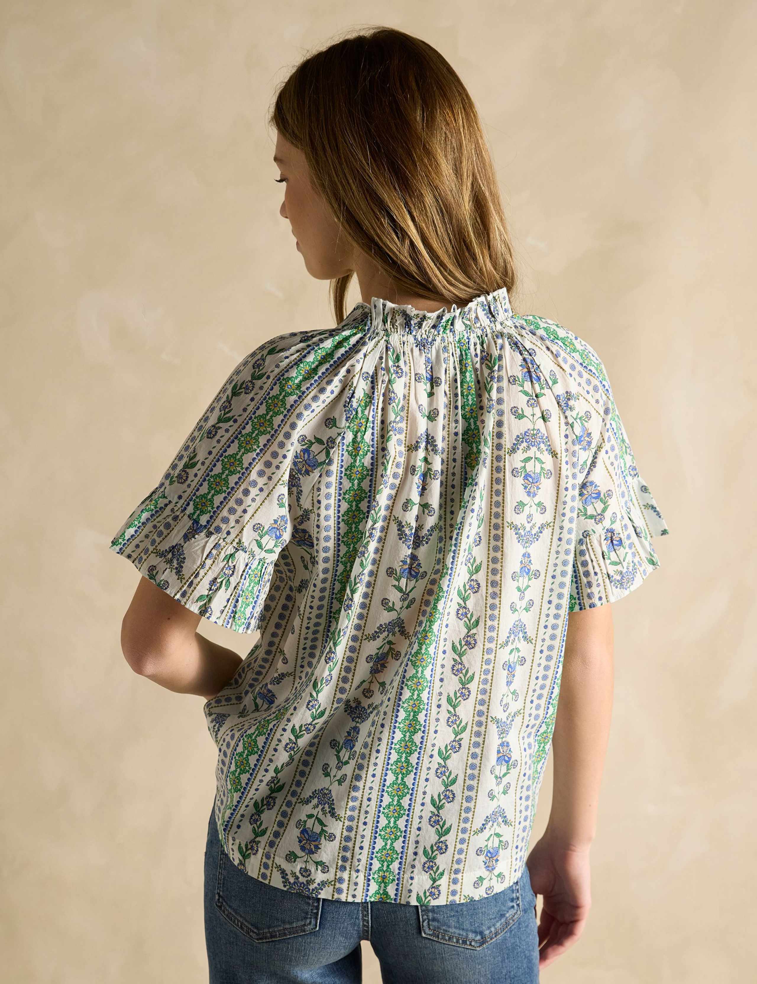 Pure Cotton Printed Tie Neck Blouse 4 of 6