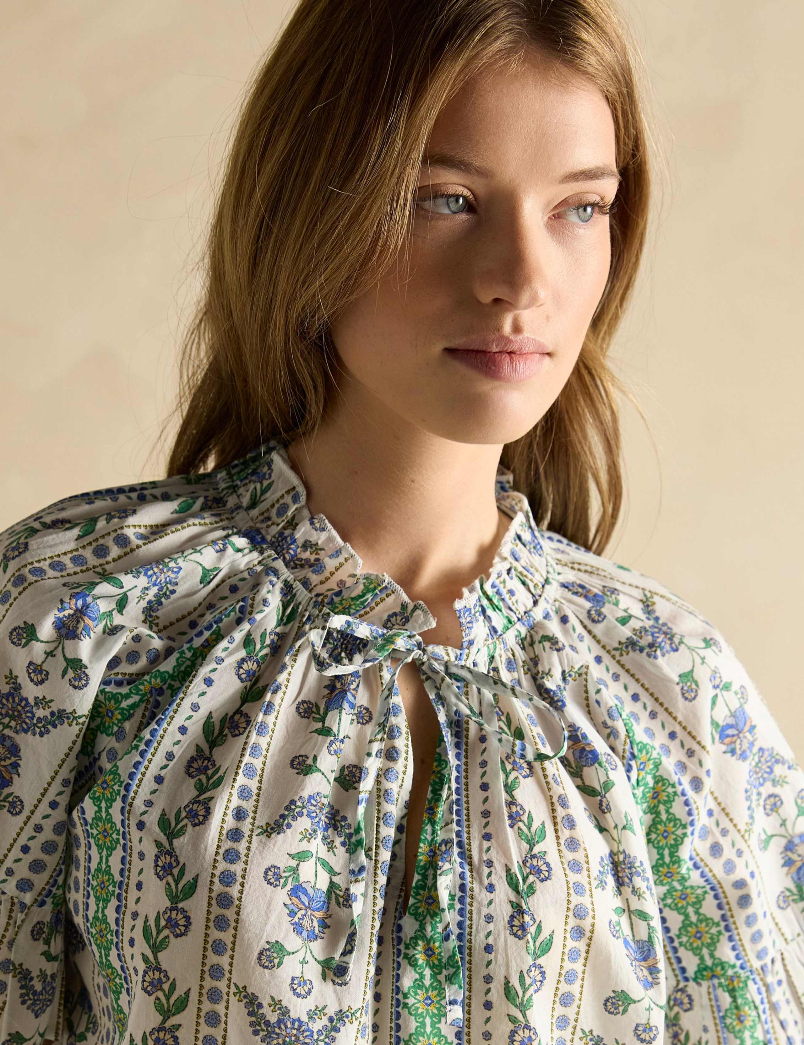 Pure Cotton Printed Tie Neck Blouse 5 of 6