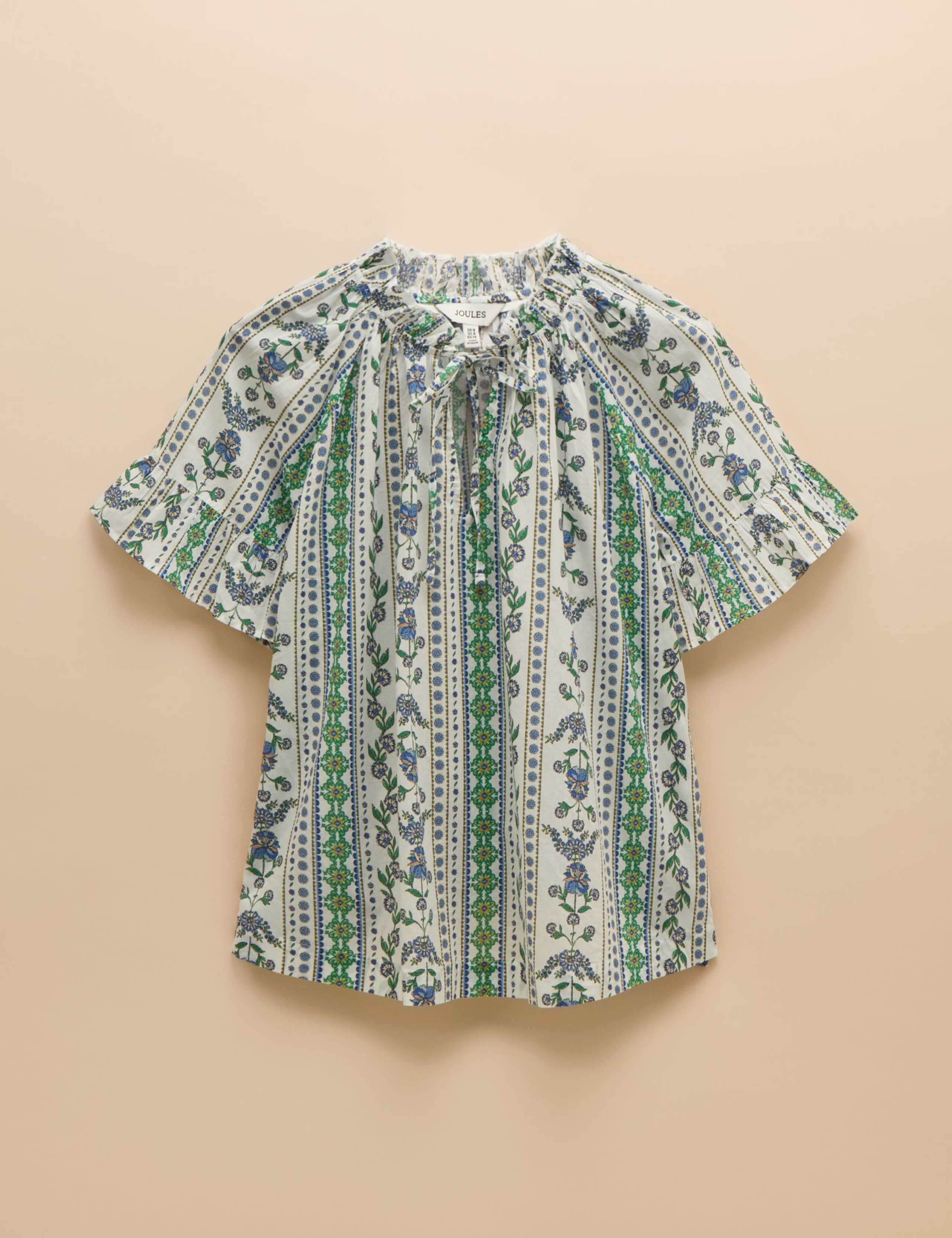Pure Cotton Printed Tie Neck Blouse 2 of 6