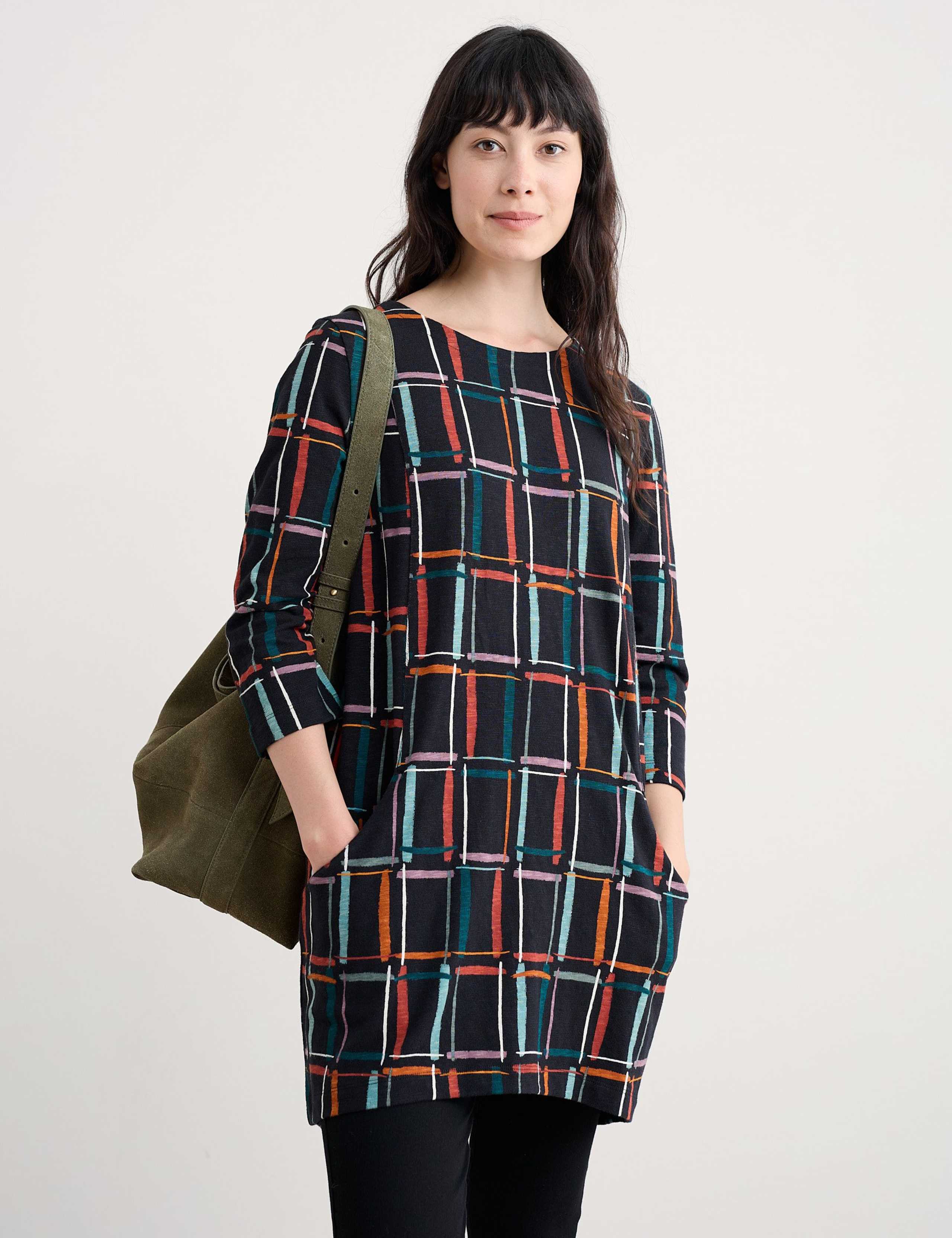 Pure Cotton Geometric Relaxed Pocket Tunic 3 of 5