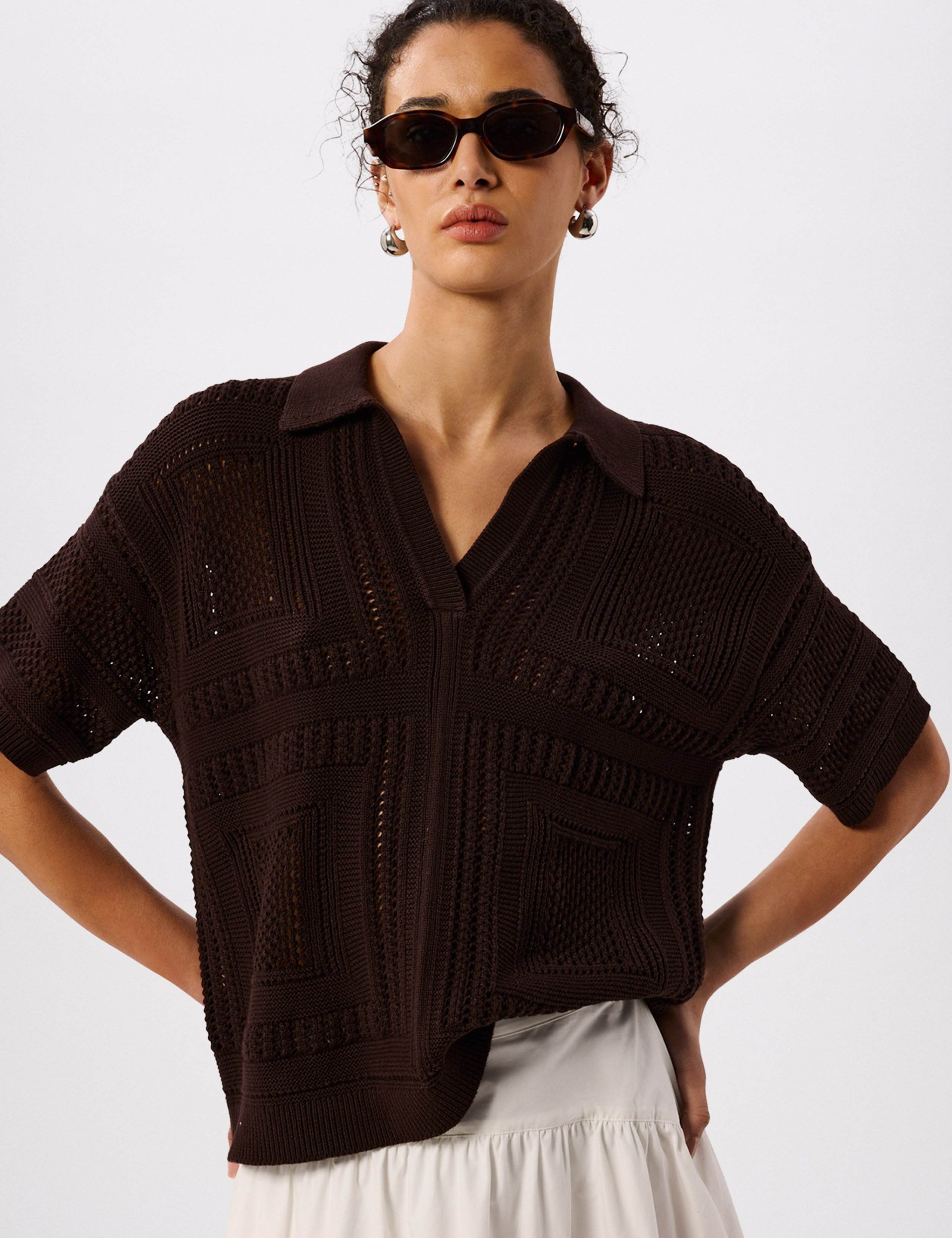 Pure Cotton Open Knit Polo Top 2 of 4