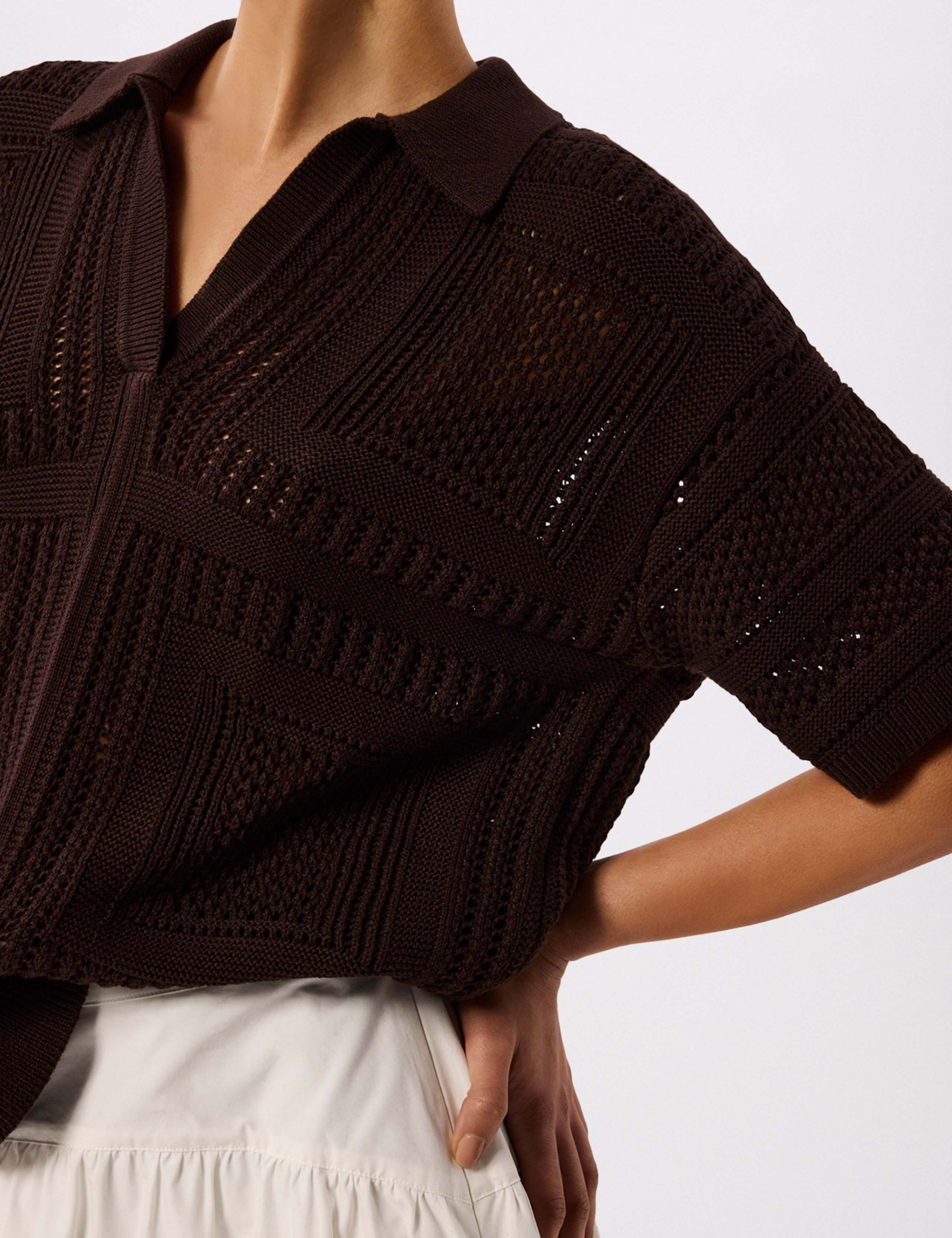 Pure Cotton Open Knit Polo Top 4 of 4