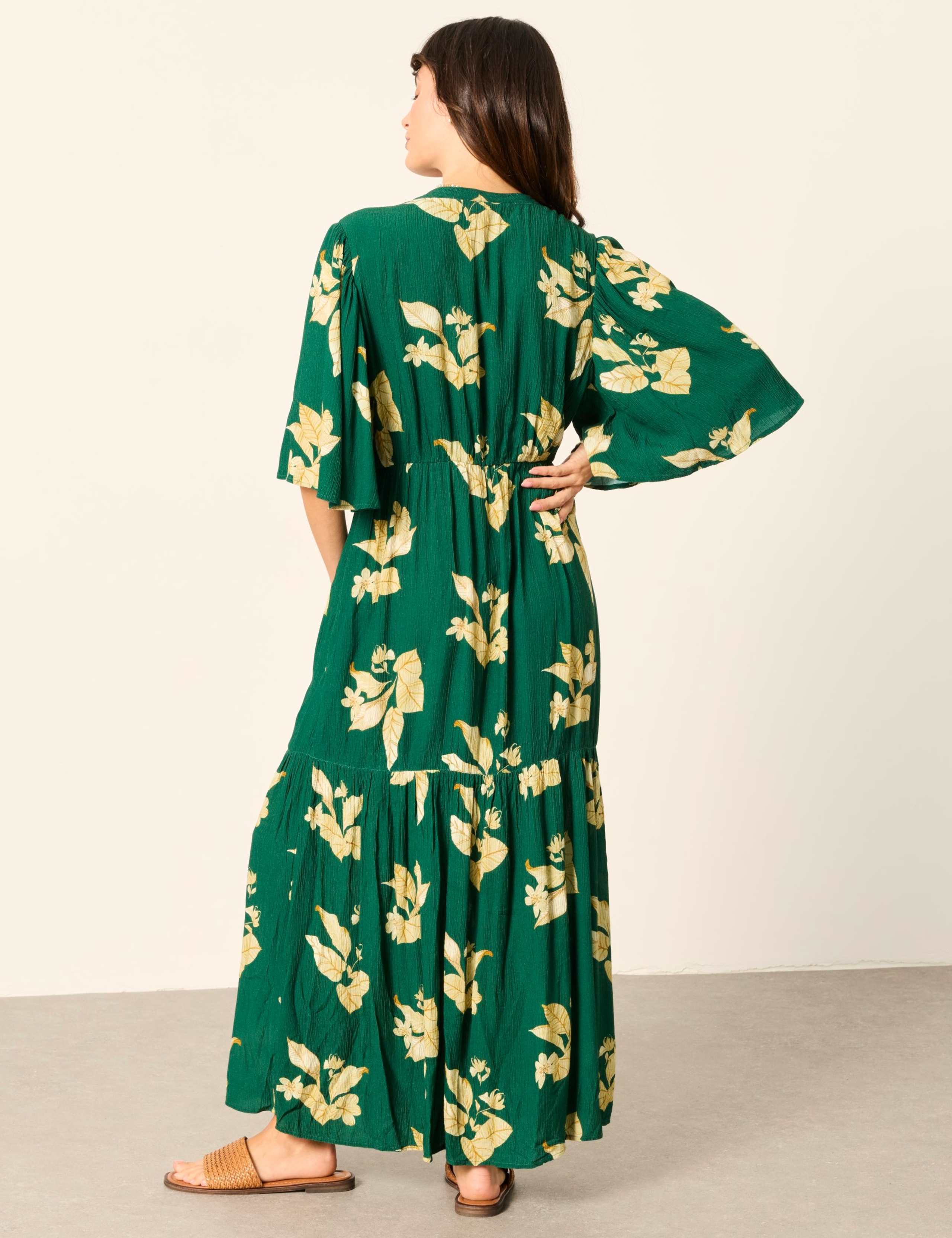 Floral V-Neck Button Front Maxi Tiered Dress 3 of 5