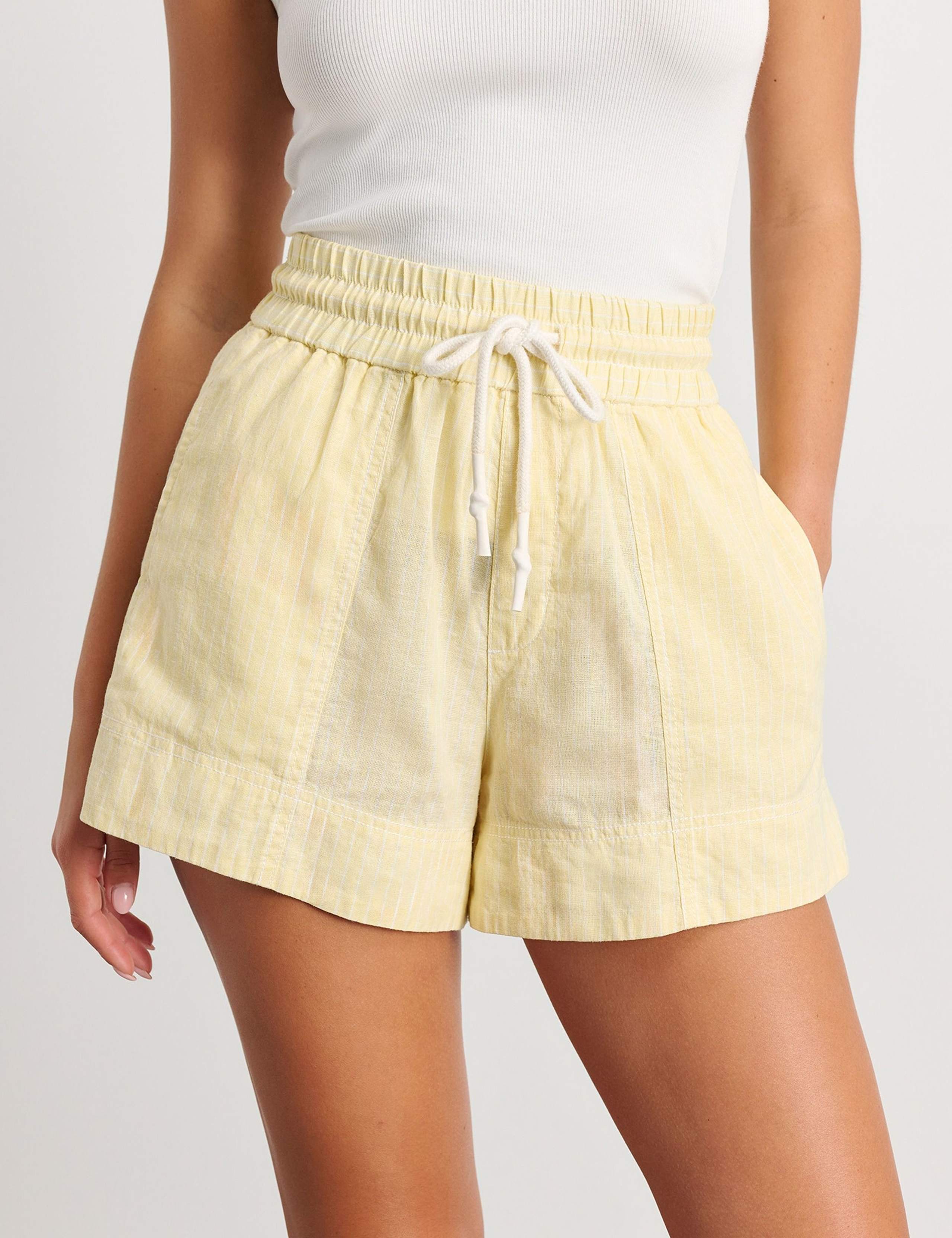 Linen Rich Striped High Waisted Shorts 3 of 6