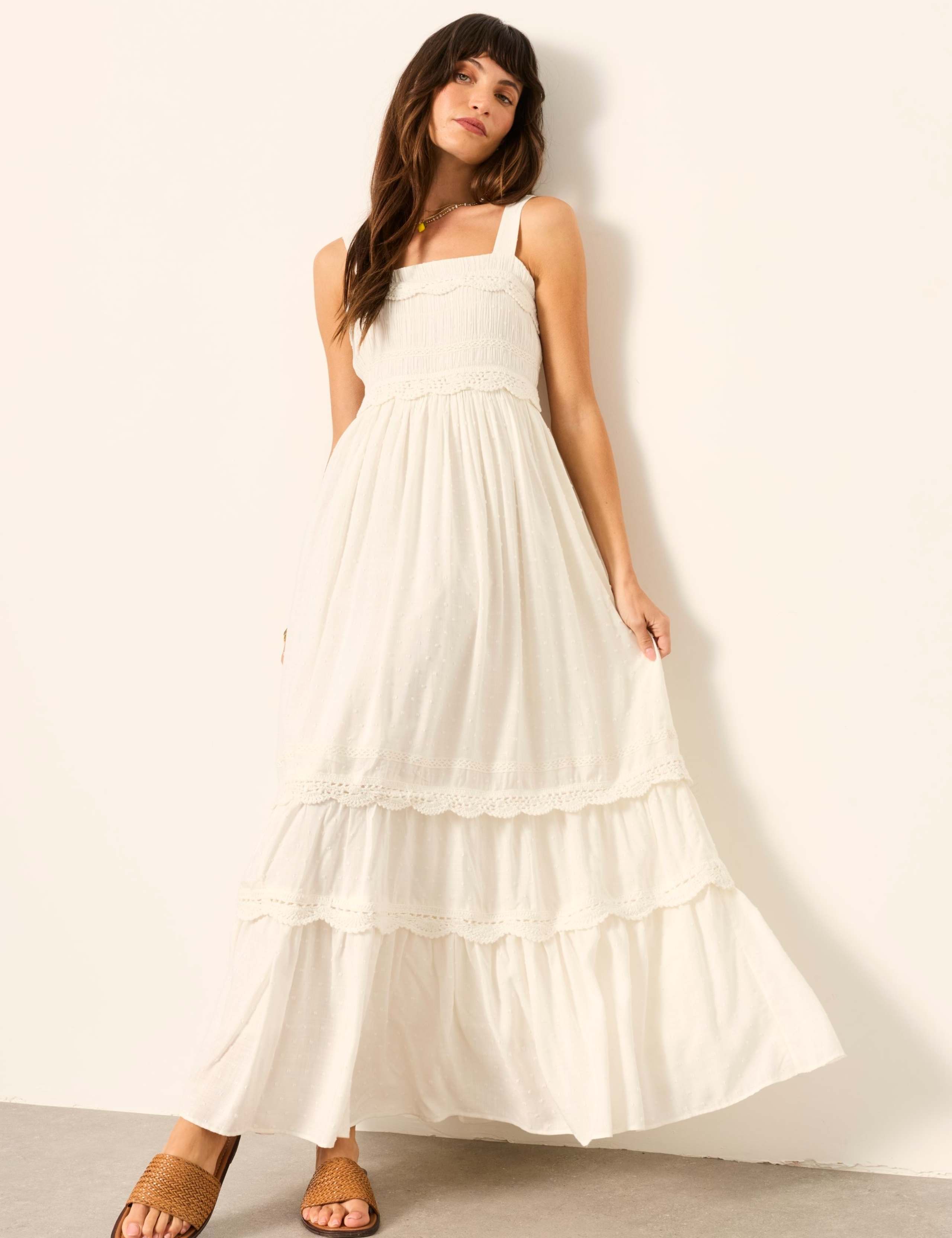Embroidered Square Neck Midi Tiered Dress 4 of 6