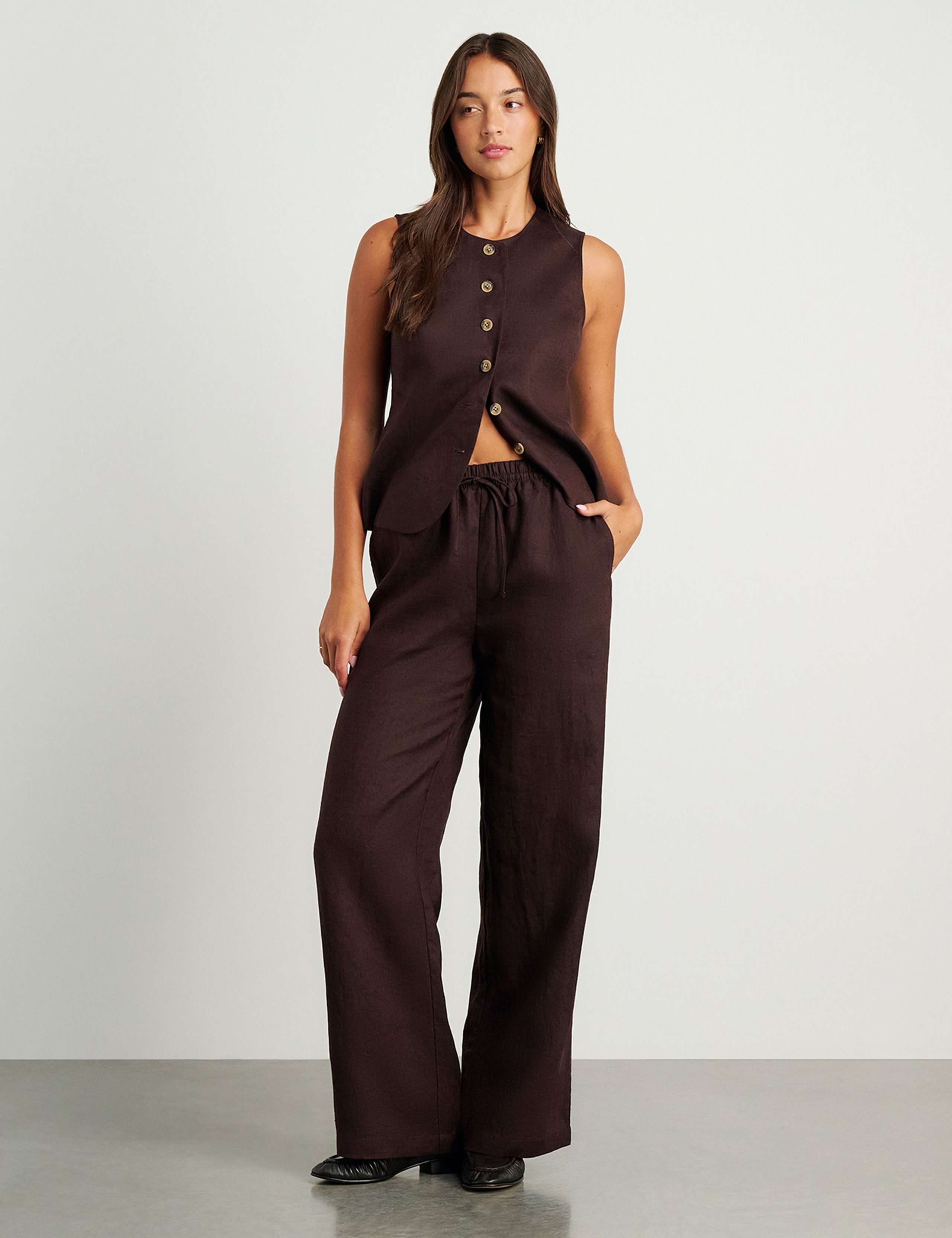 Pure Linen Drawstring Wide Leg Trousers 2 of 6