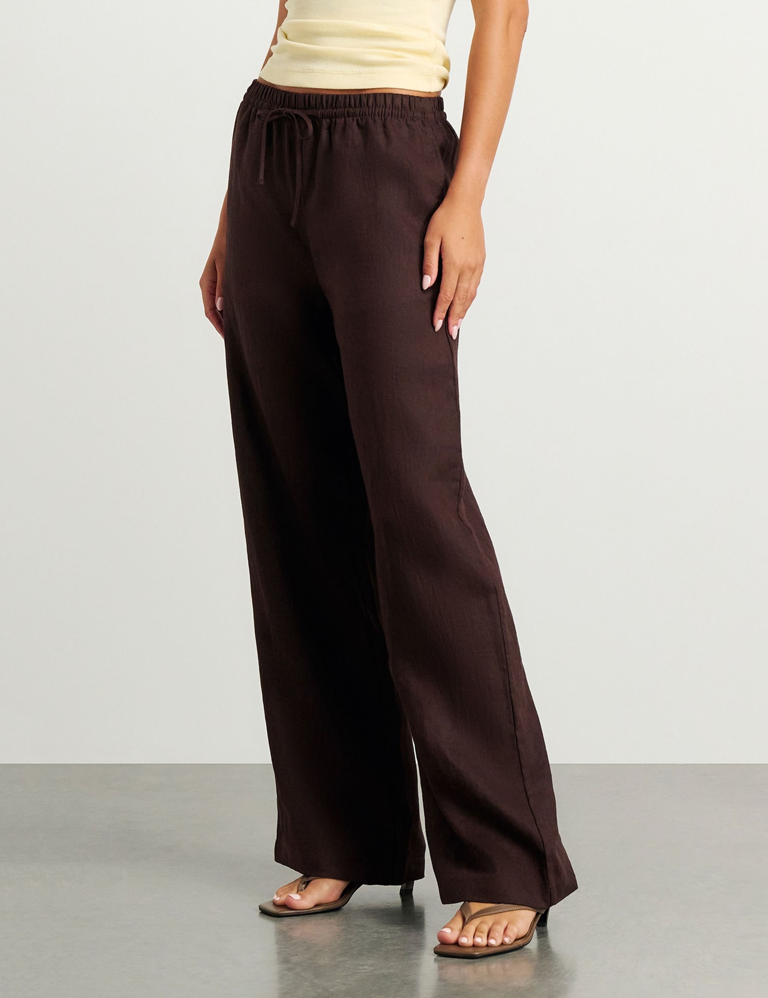 Pure Linen Drawstring Wide Leg Trousers 3 of 6