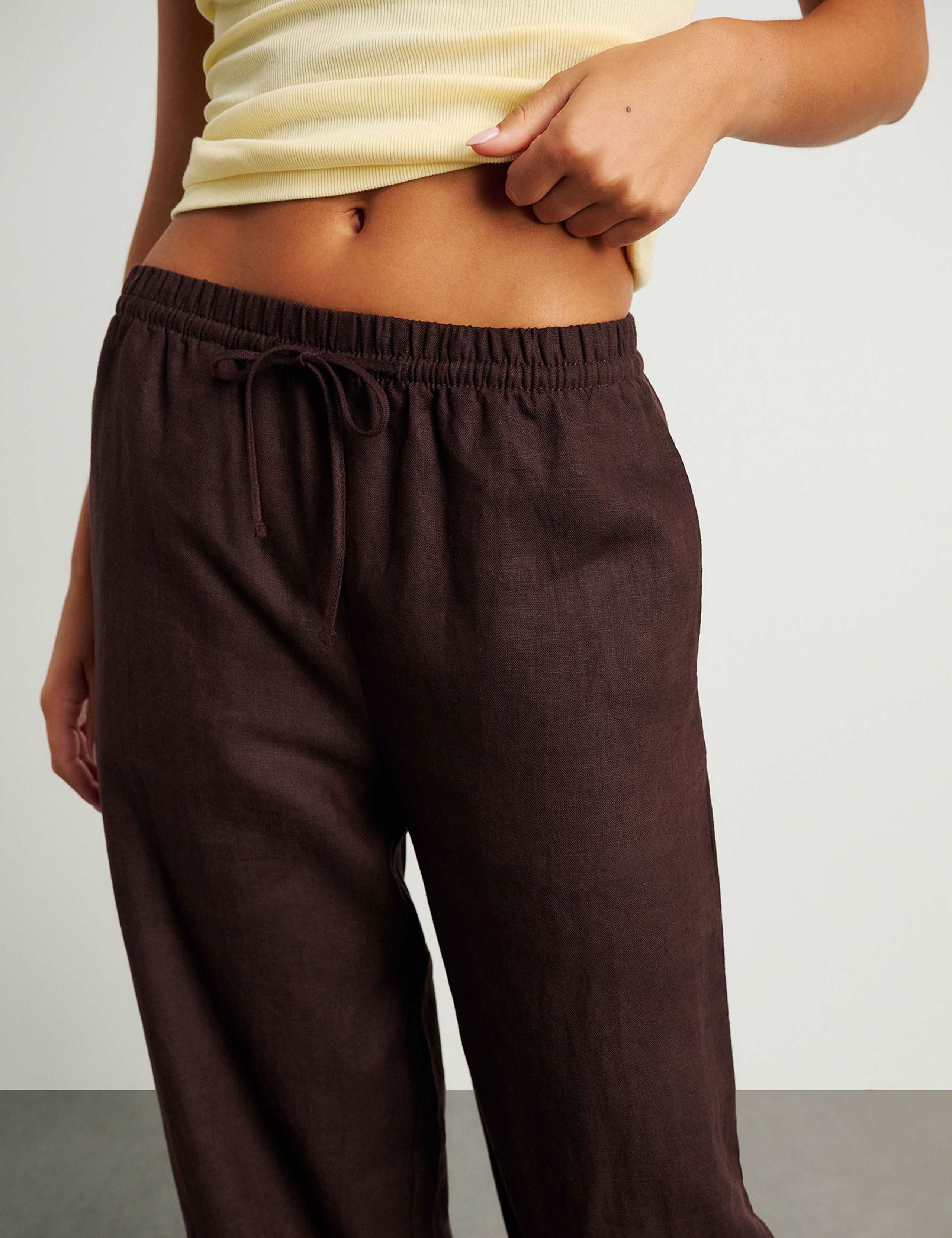 Pure Linen Drawstring Wide Leg Trousers 4 of 6
