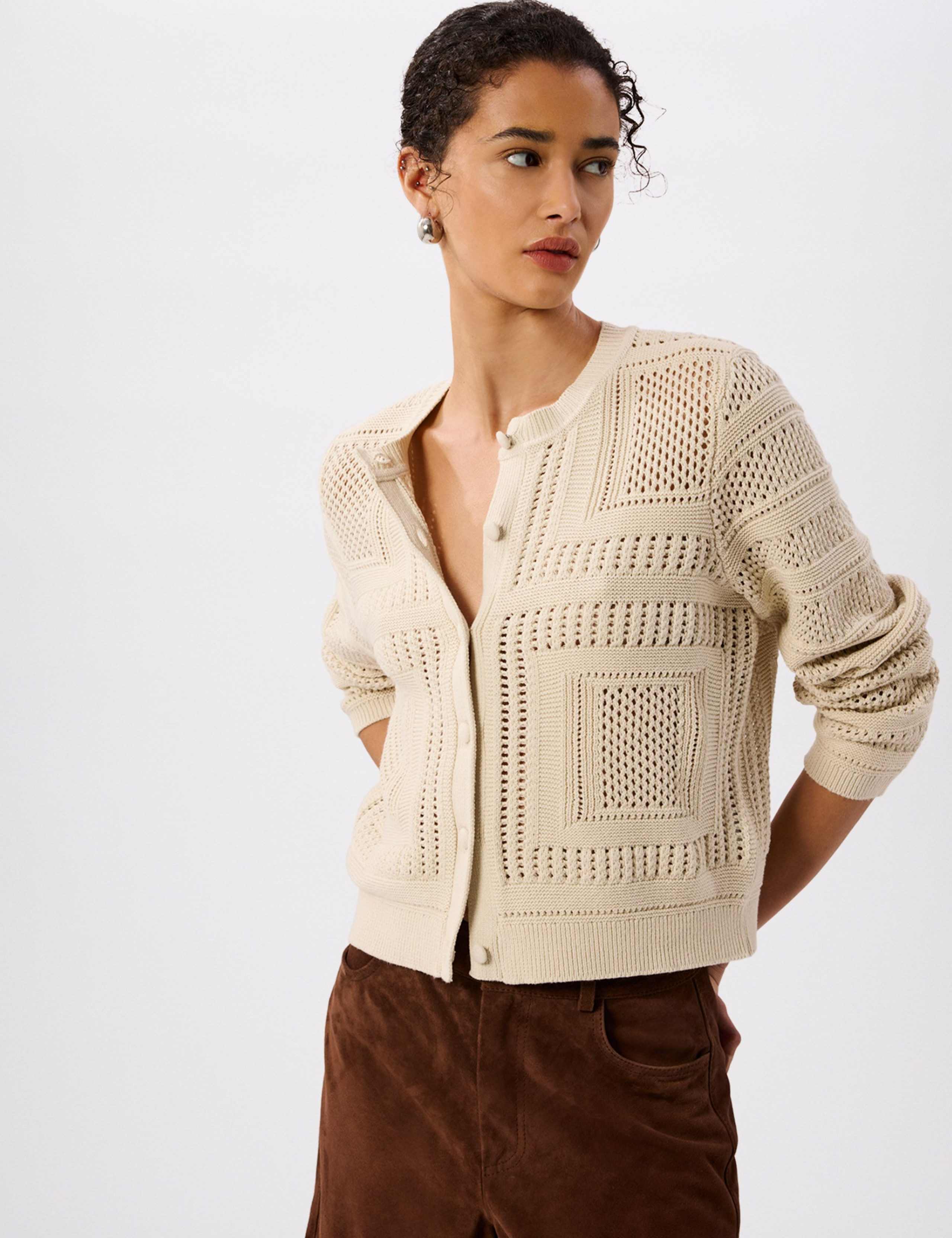 Pure Cotton Open Knit Button Front Cardigan 3 of 6