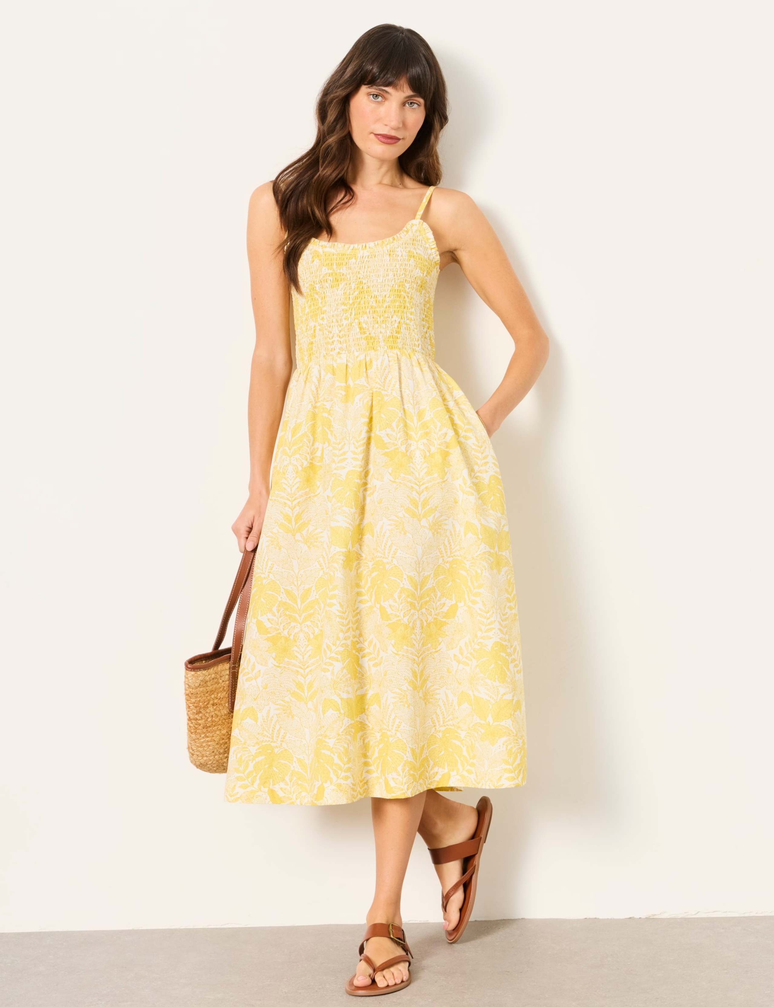 Pure Cotton Leaf Print Midi Waisted Dress 1 of 5