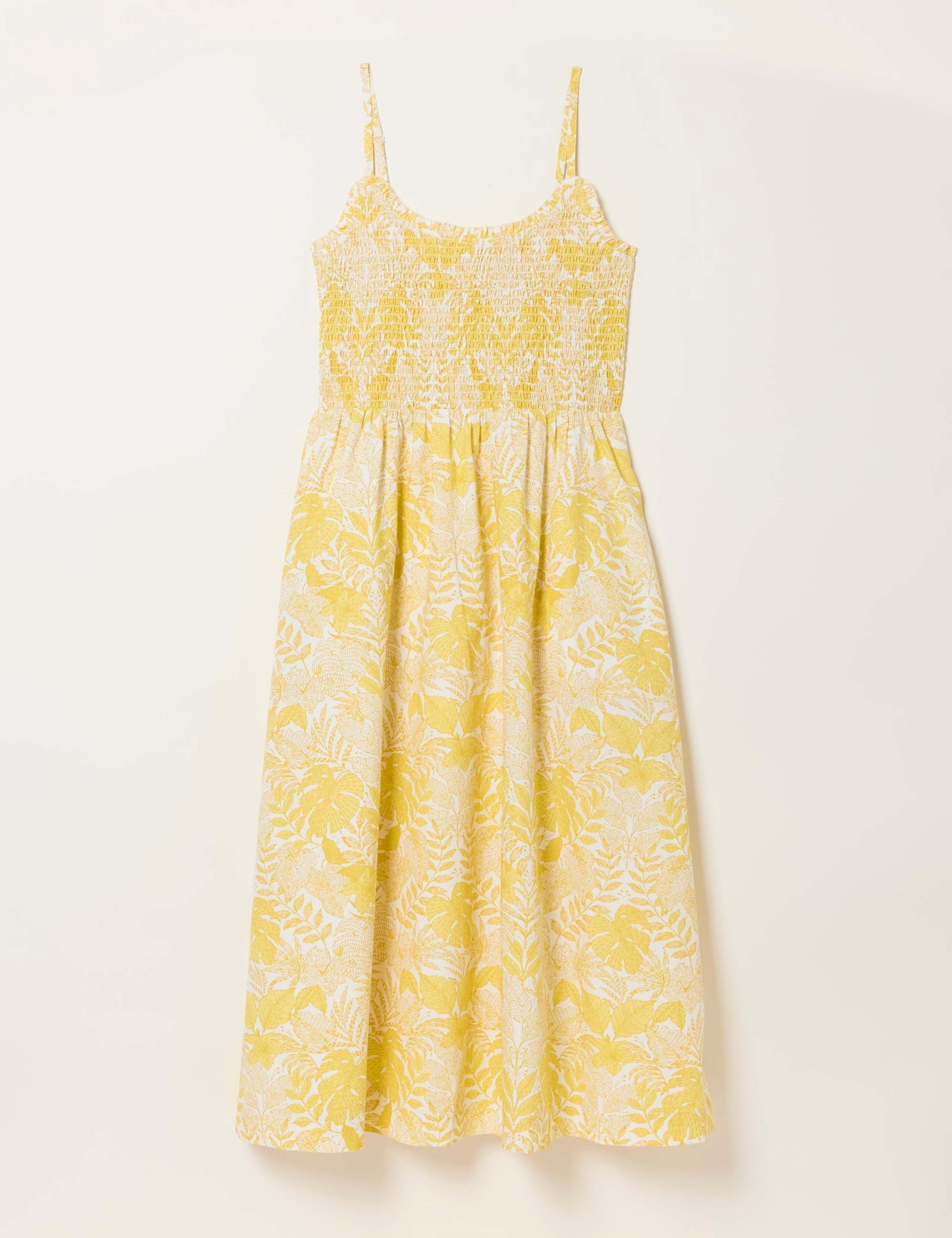 Pure Cotton Leaf Print Midi Waisted Dress 2 of 5