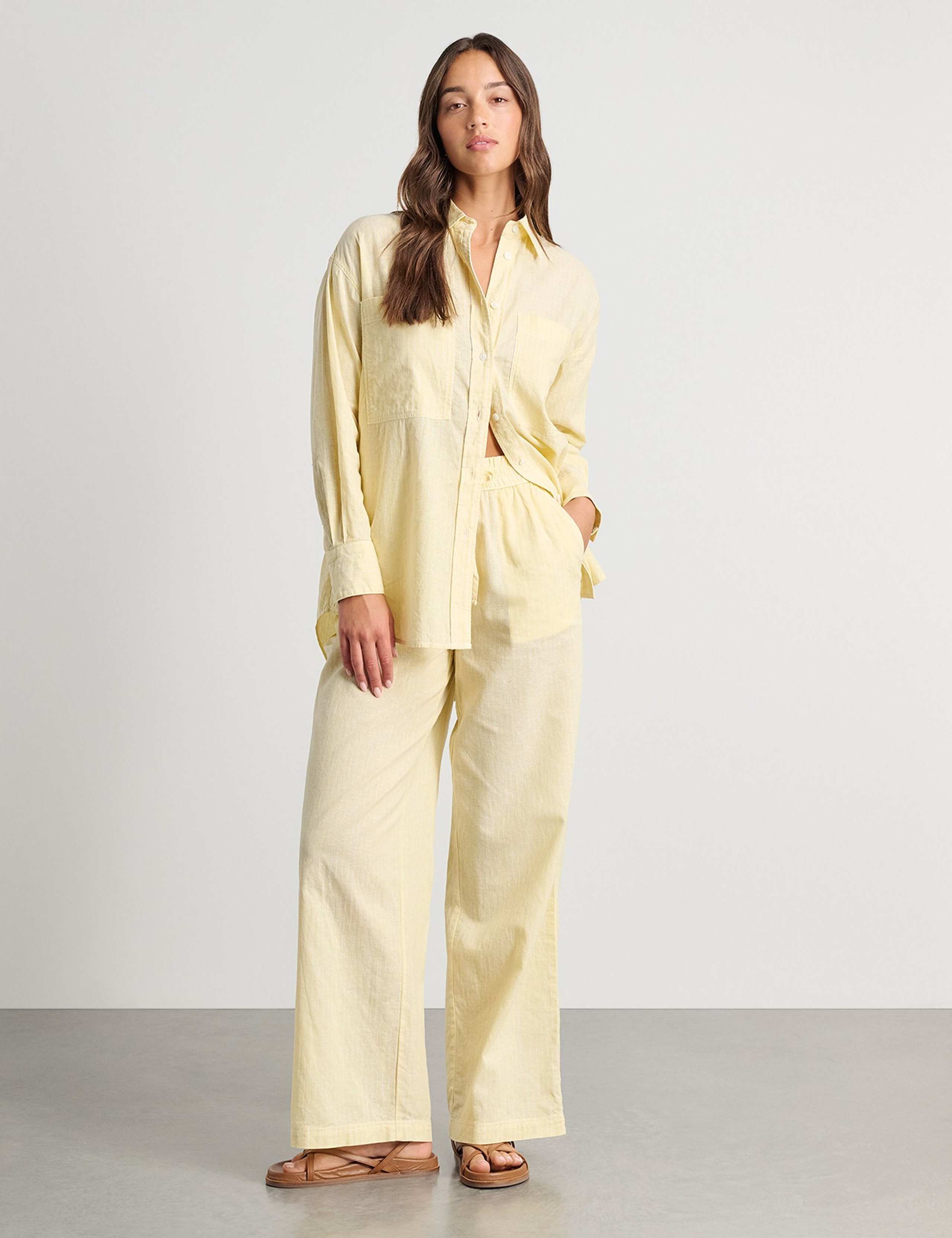 Linen Rich Striped Wide Leg Trousers 2 of 5