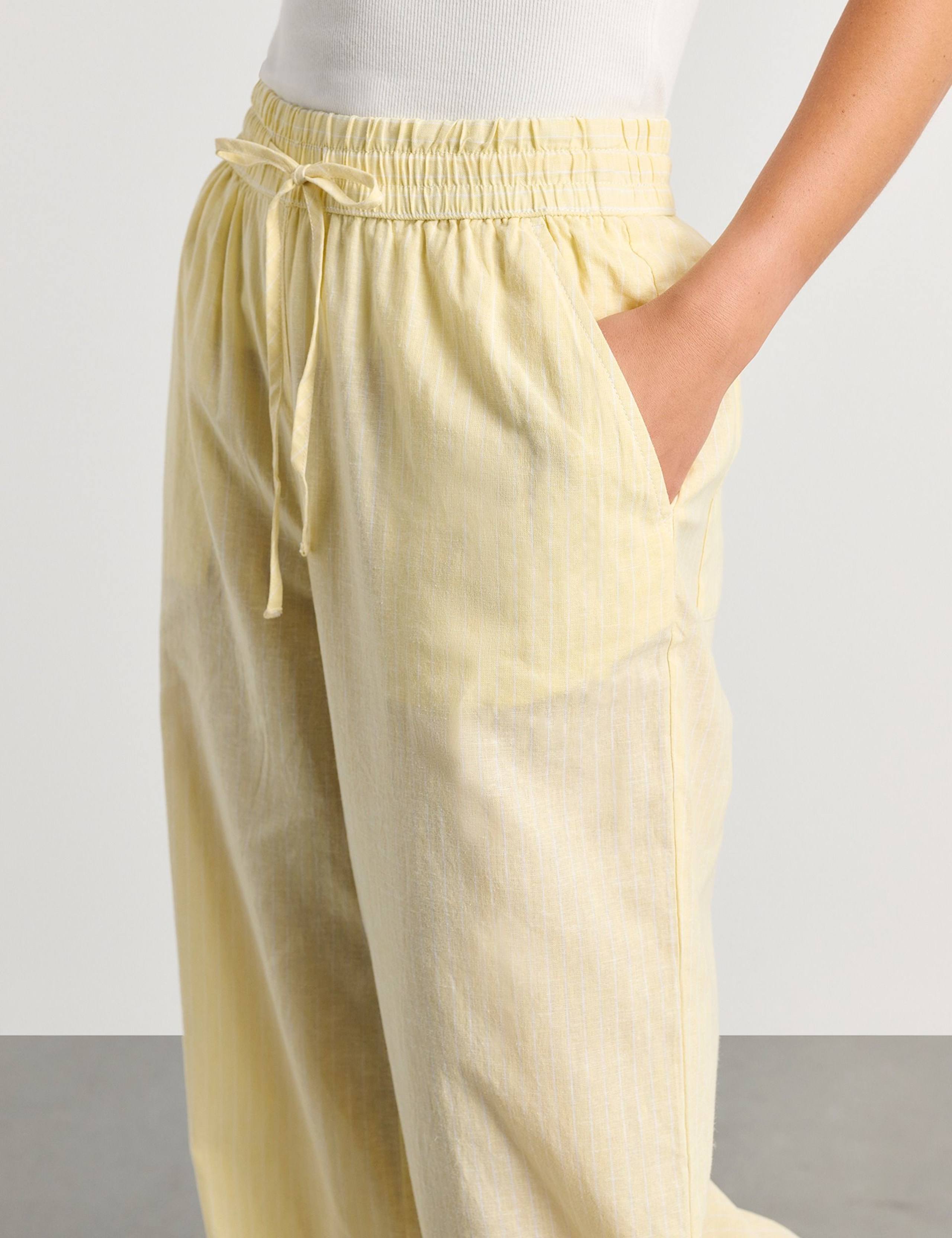 Linen Rich Striped Wide Leg Trousers 3 of 5