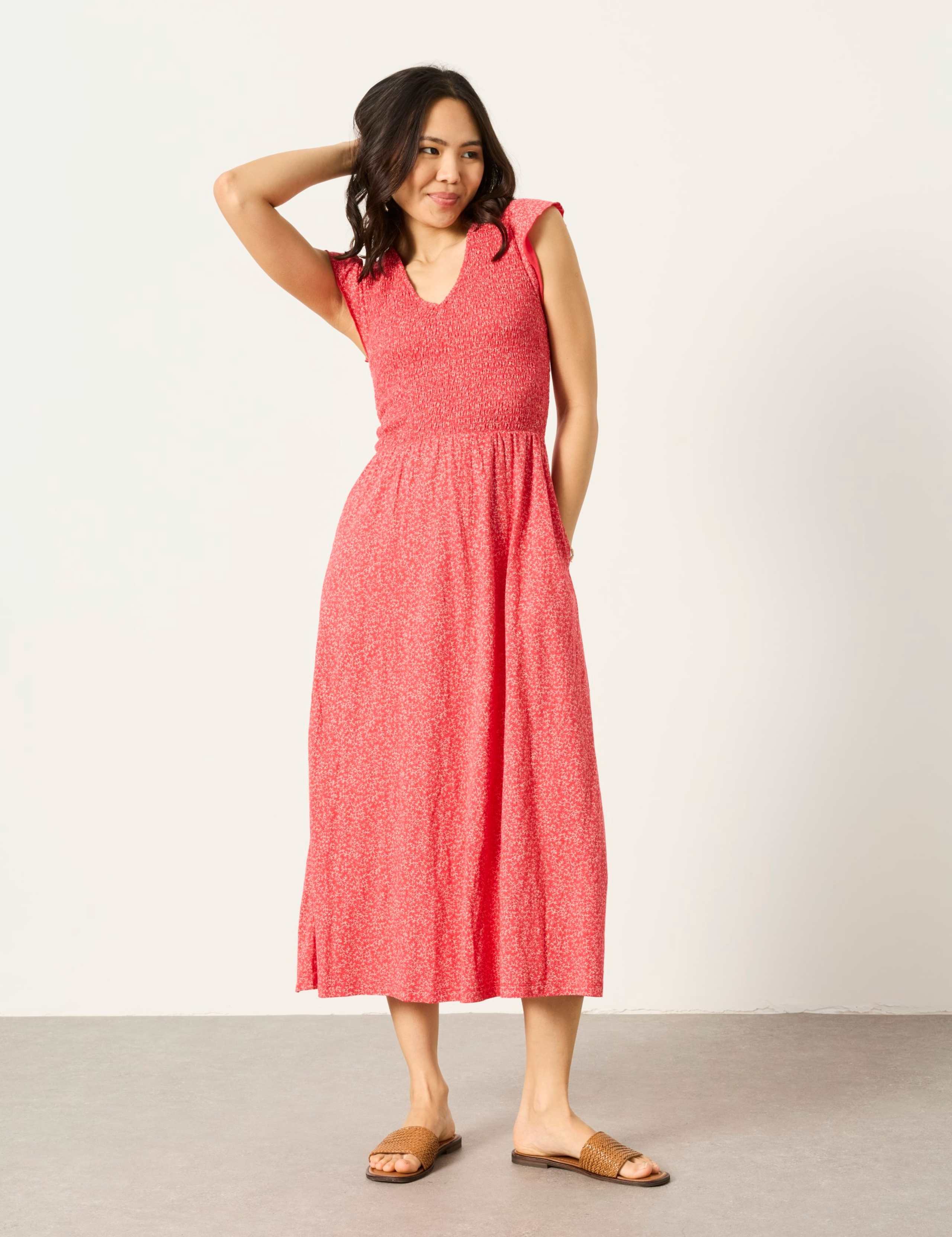 Pure Cotton Jersey Floral Midi Waisted Dress 1 of 6