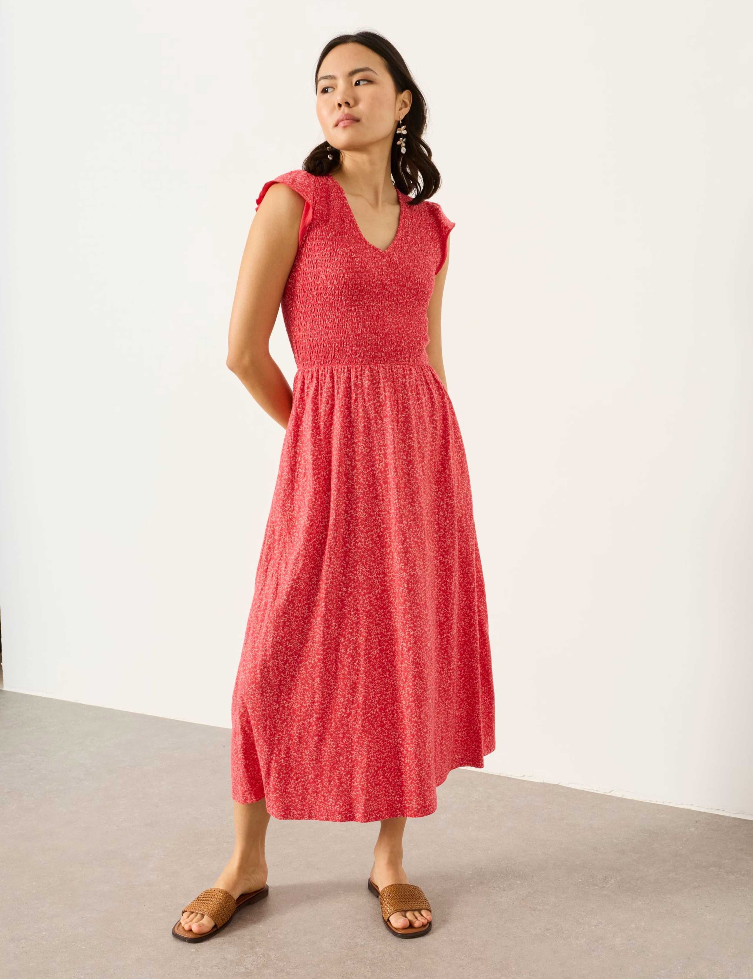 Pure Cotton Jersey Floral Midi Waisted Dress 4 of 6