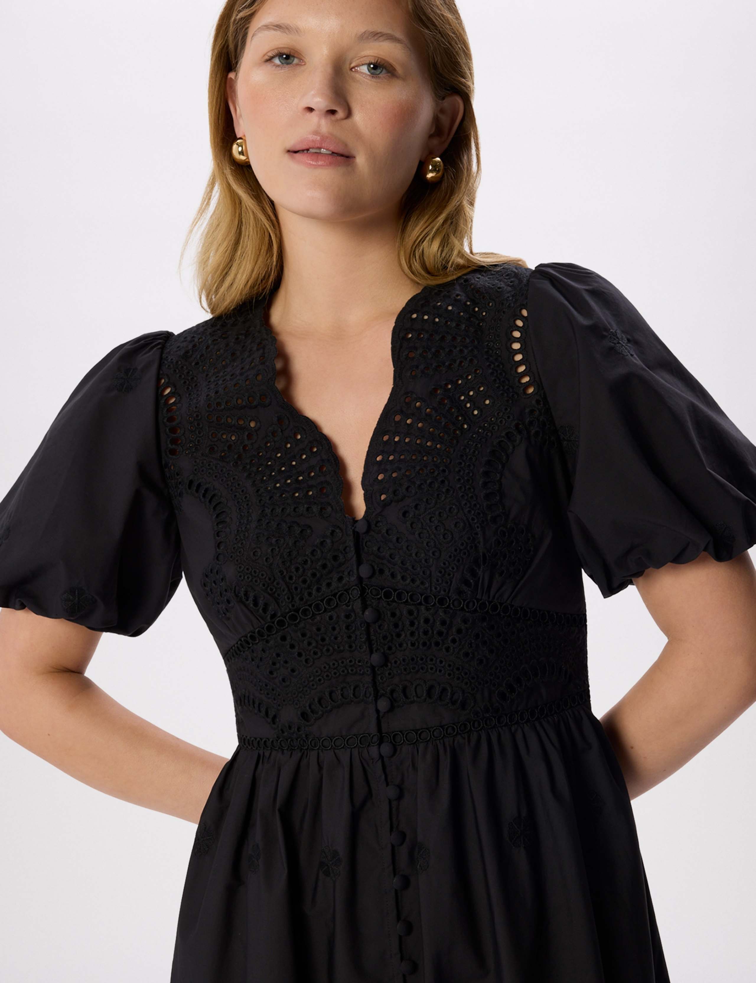 Pure Cotton Broderie Midaxi Waisted Dress 4 of 6