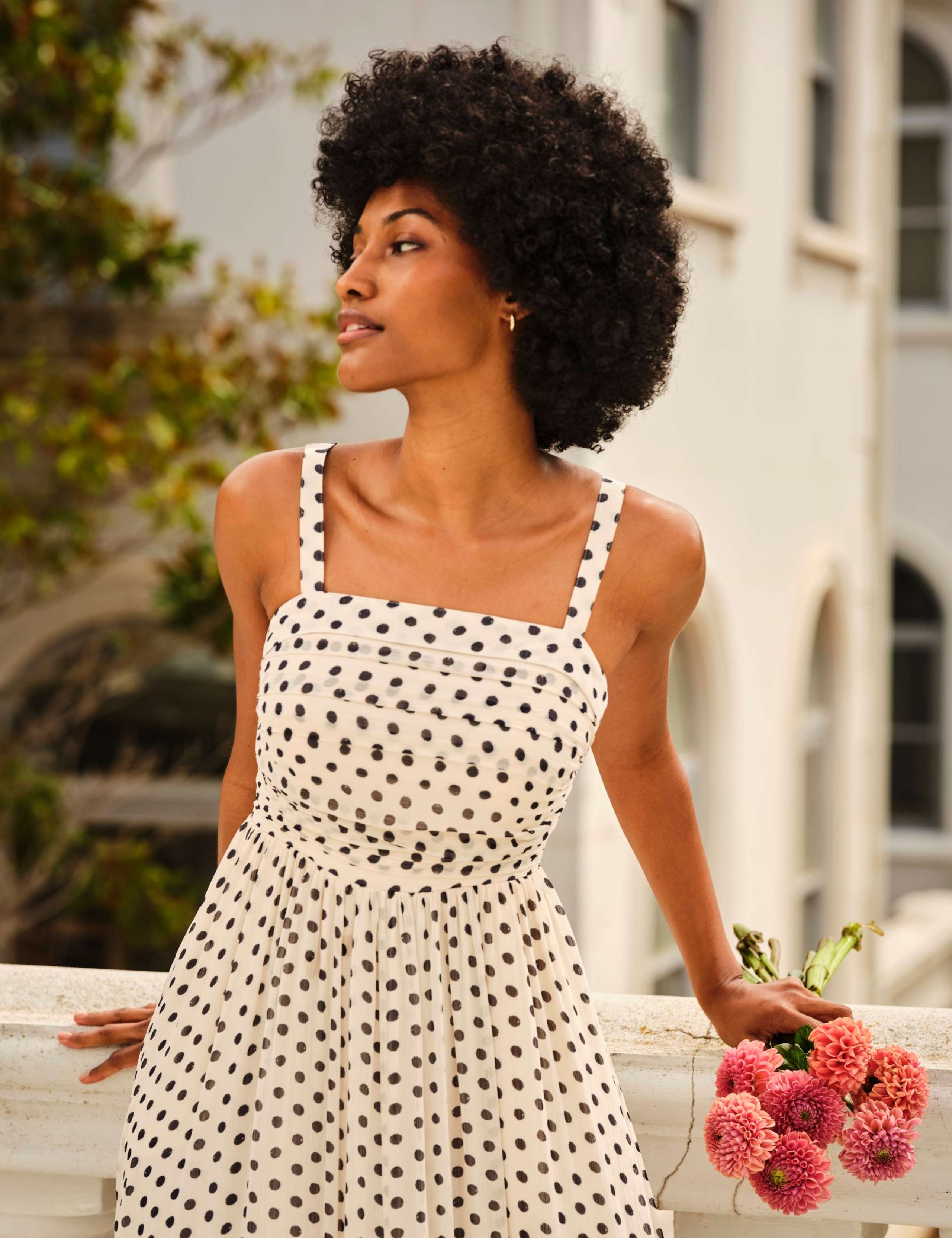 Polka Dot Strappy Midi Waisted Dress 4 of 6