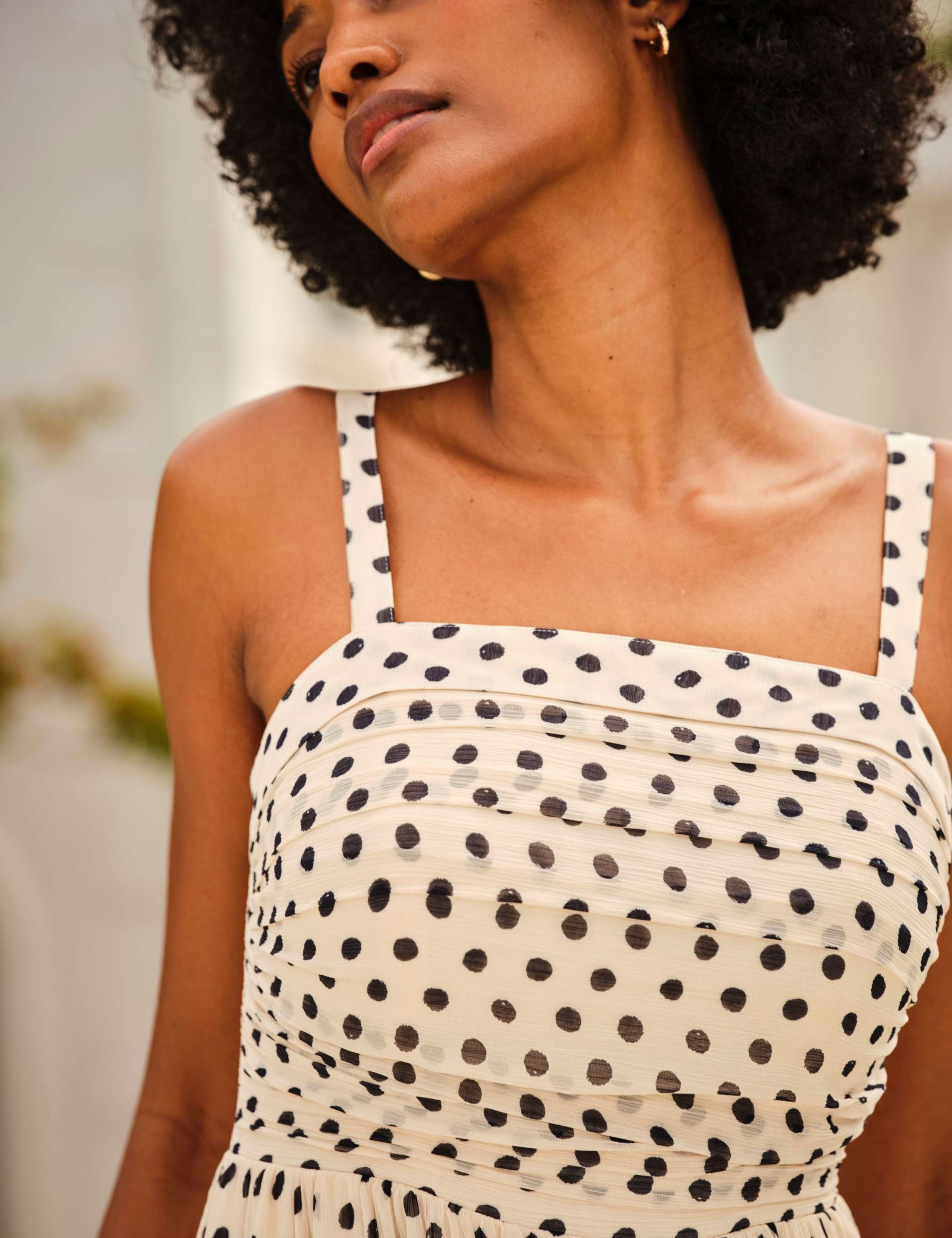 Polka Dot Strappy Midi Waisted Dress 5 of 6