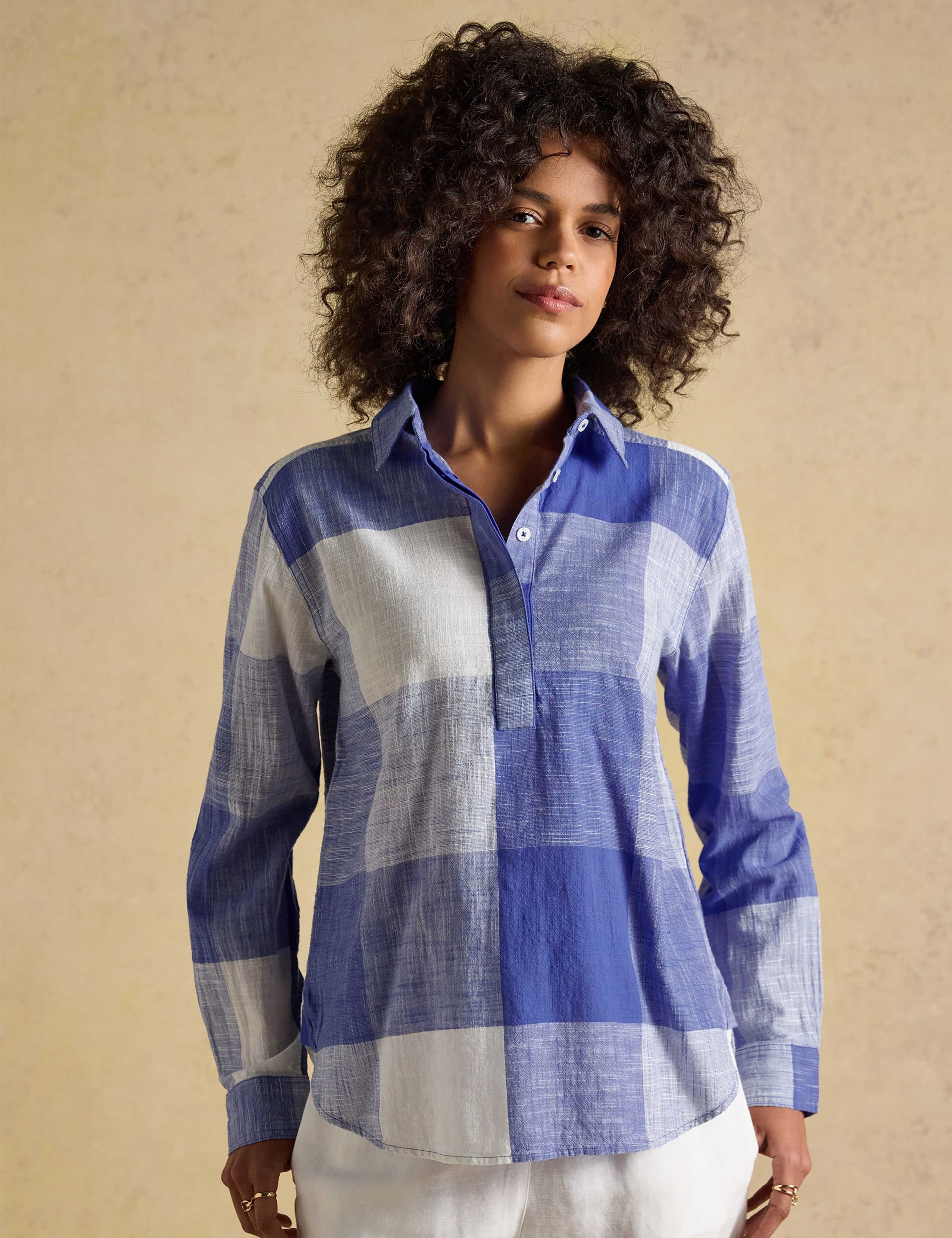 Pure Cotton Checked Collared Popover Shirt 1 of 9