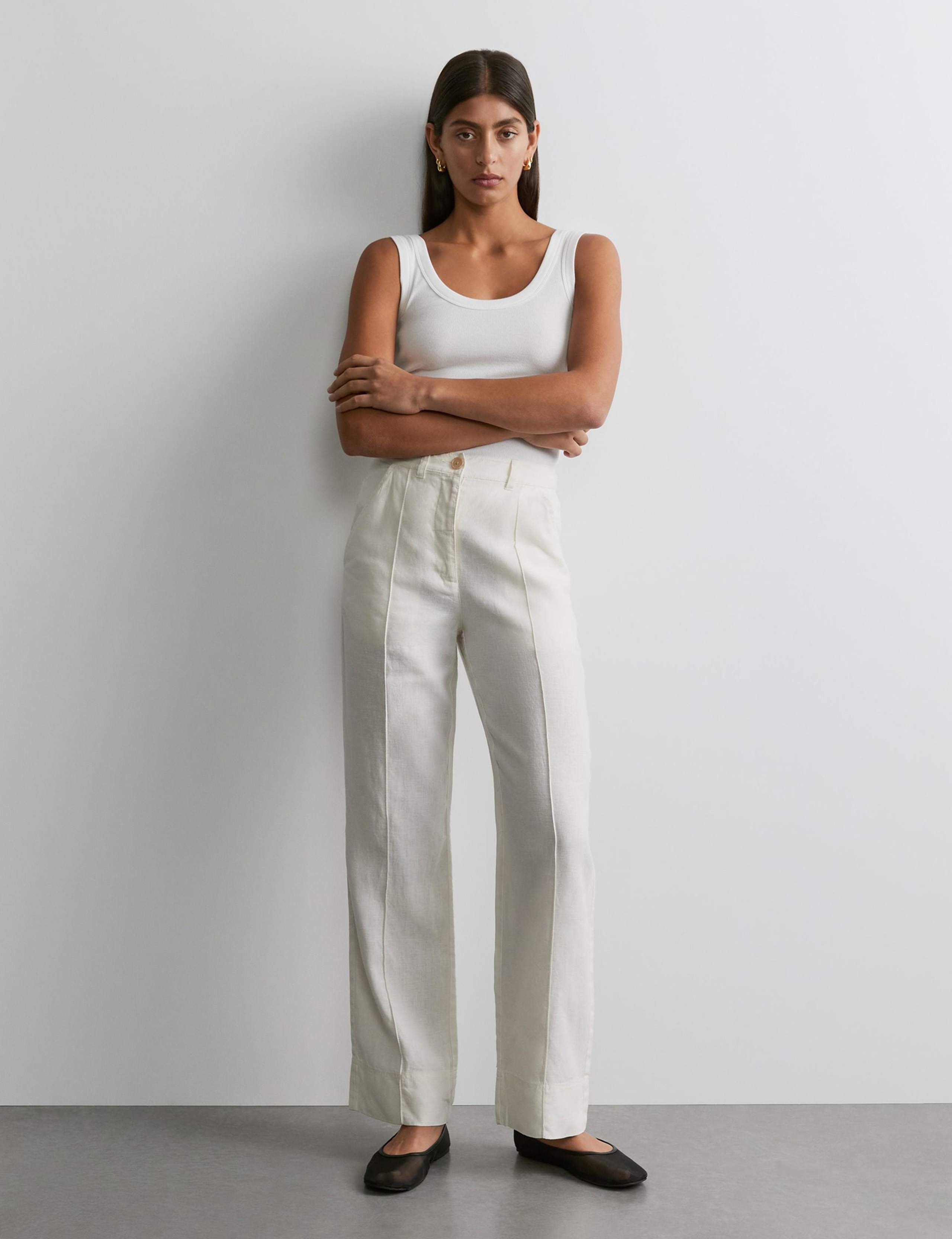 Pure Linen Pintuck Straight Leg Trousers 2 of 5