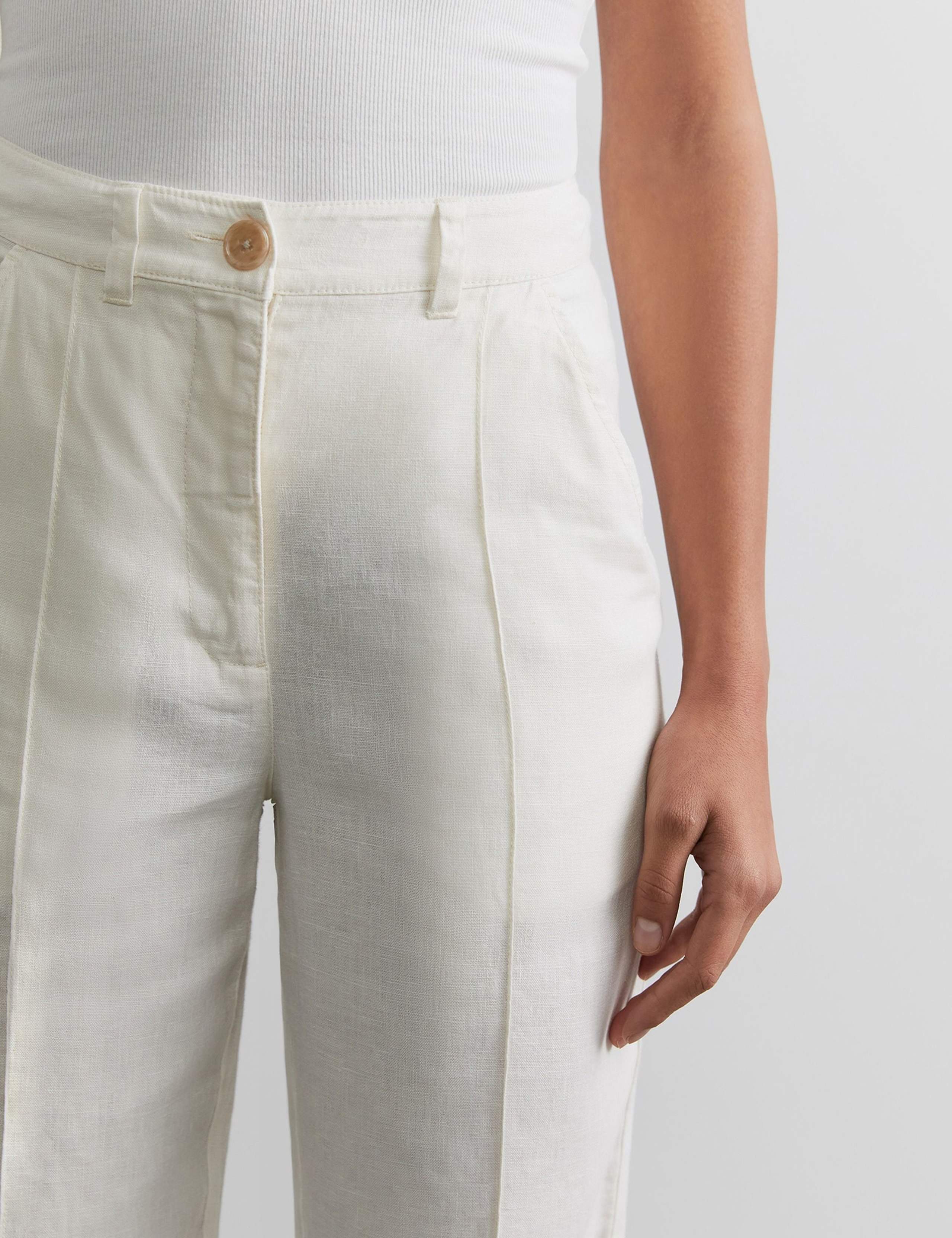 Pure Linen Pintuck Straight Leg Trousers 3 of 5